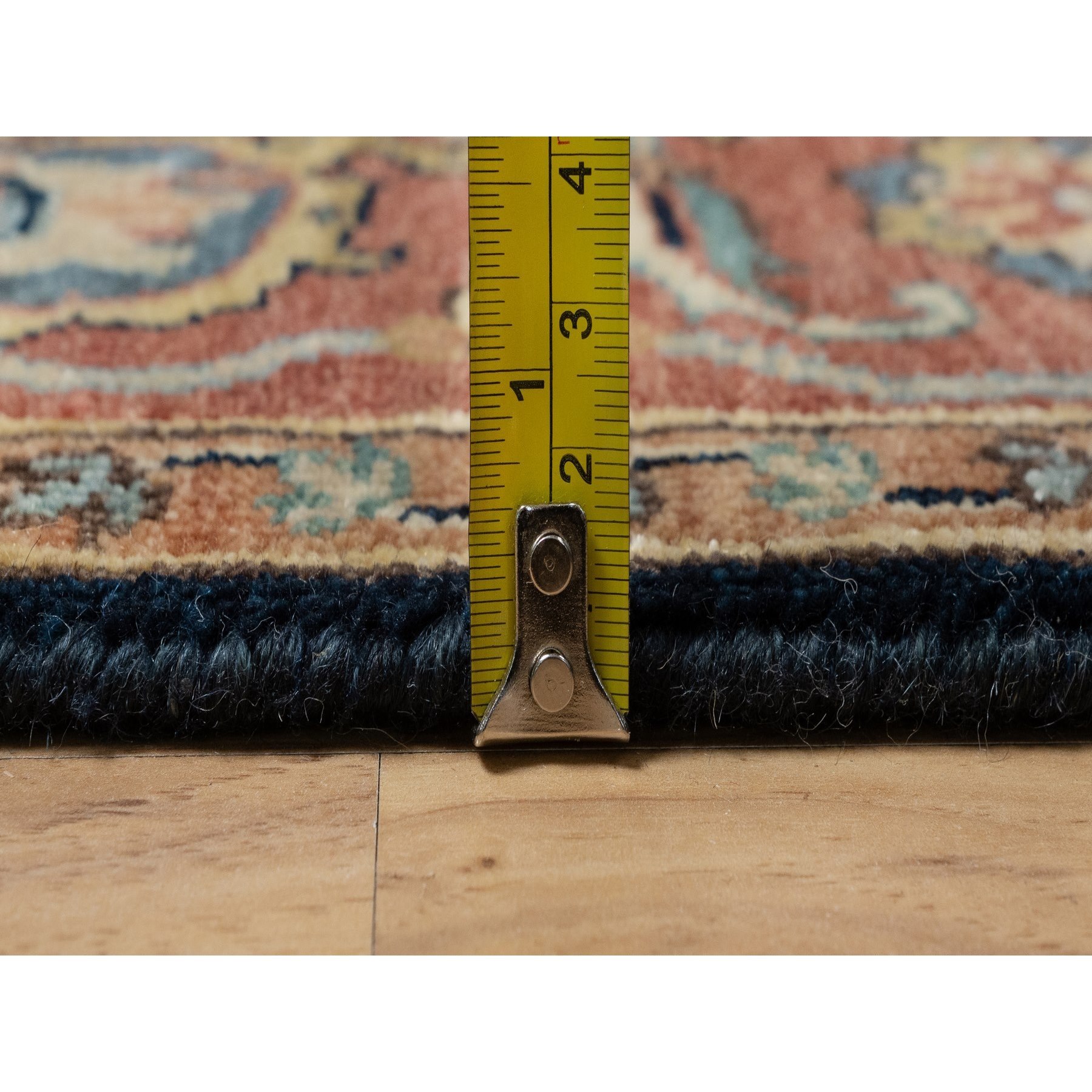 4'2"x6'3" Oxford Blue, Antiqued Fine Heriz Re-Creation With All Over Vines Design, Hand Knotted Denser Weave, Vegetable Dyes Natural Wool, Oriental Rug Sh90930