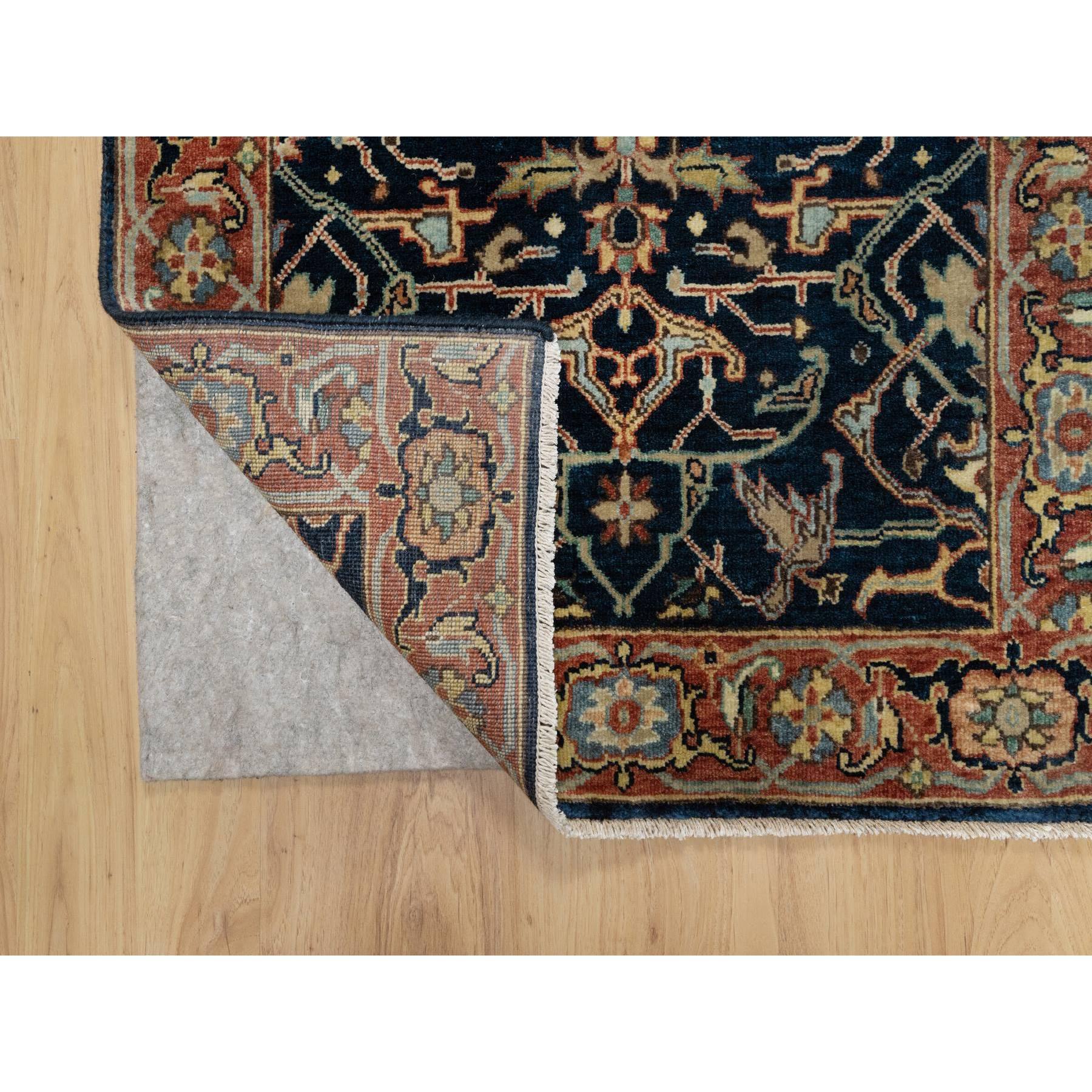 2'8"x12'1" Caviar Blue, Natural Dyes All Wool, Antiqued Fine Heriz Re-Creation, Hand Knotted All Over Vines Design, Denser Weave, Runner Oriental Rug Sh90932