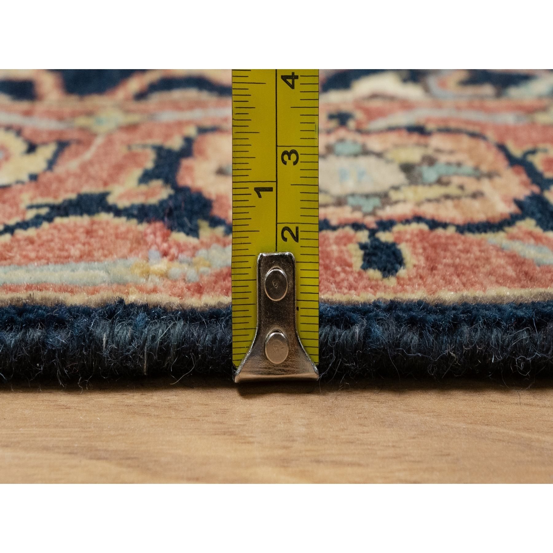 2'8"x12'1" Caviar Blue, Natural Dyes All Wool, Antiqued Fine Heriz Re-Creation, Hand Knotted All Over Vines Design, Denser Weave, Runner Oriental Rug Sh90932