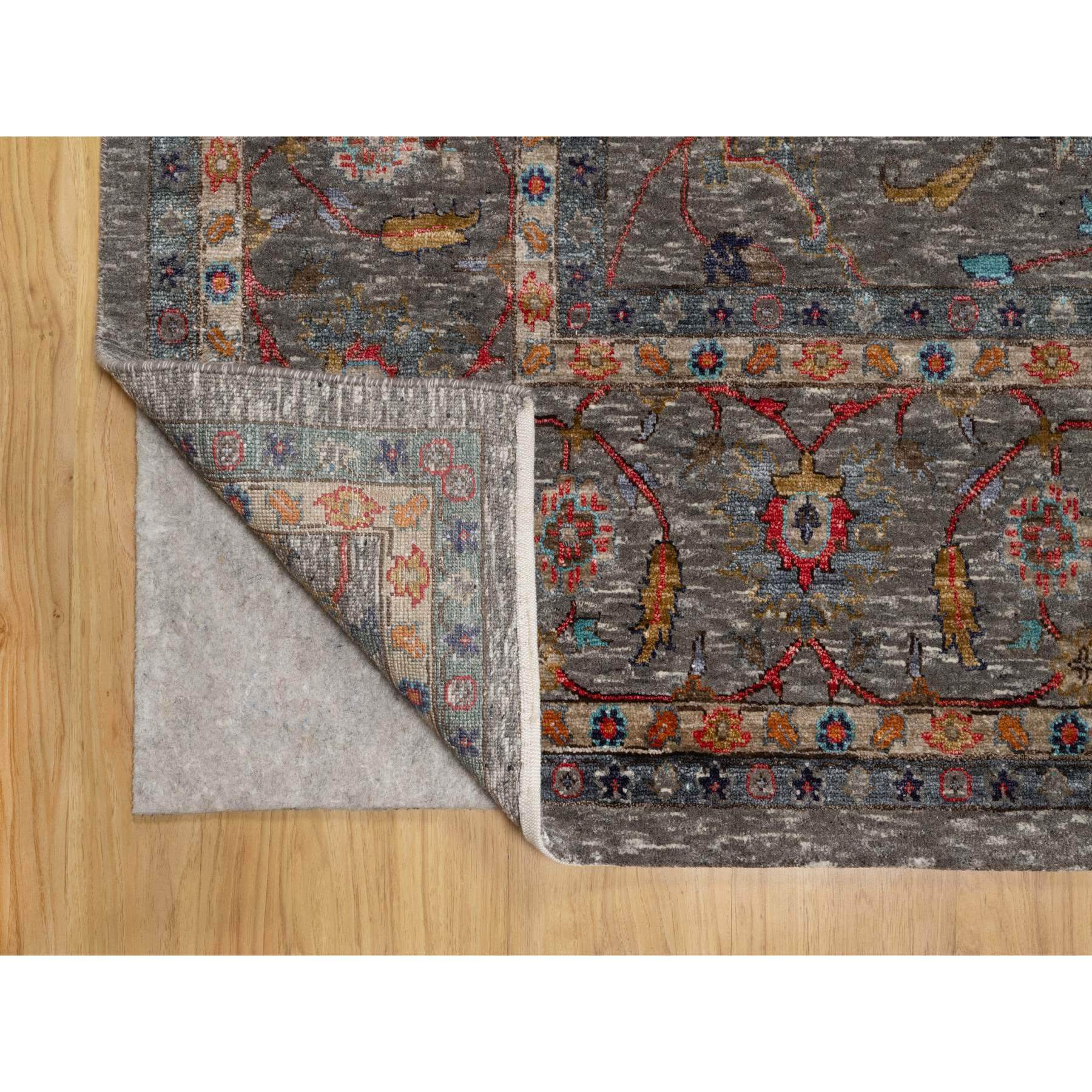 9'x12'1" Brunette Brown, Persian Scrolls Leaf and Flower Design, Hand Knotted Striae Pattern, Silk with Textured Wool, Oriental Rug Sh90941