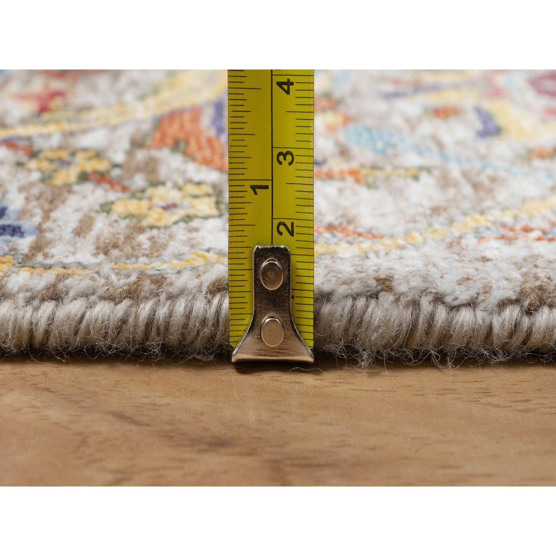 2'7"x23'10" Eggnog White, Silk With Textured Wool, Hand Knotted Sickle Leaf Design, Soft and Plush, Hand Knotted Oriental XL Runner Rug Sh90943