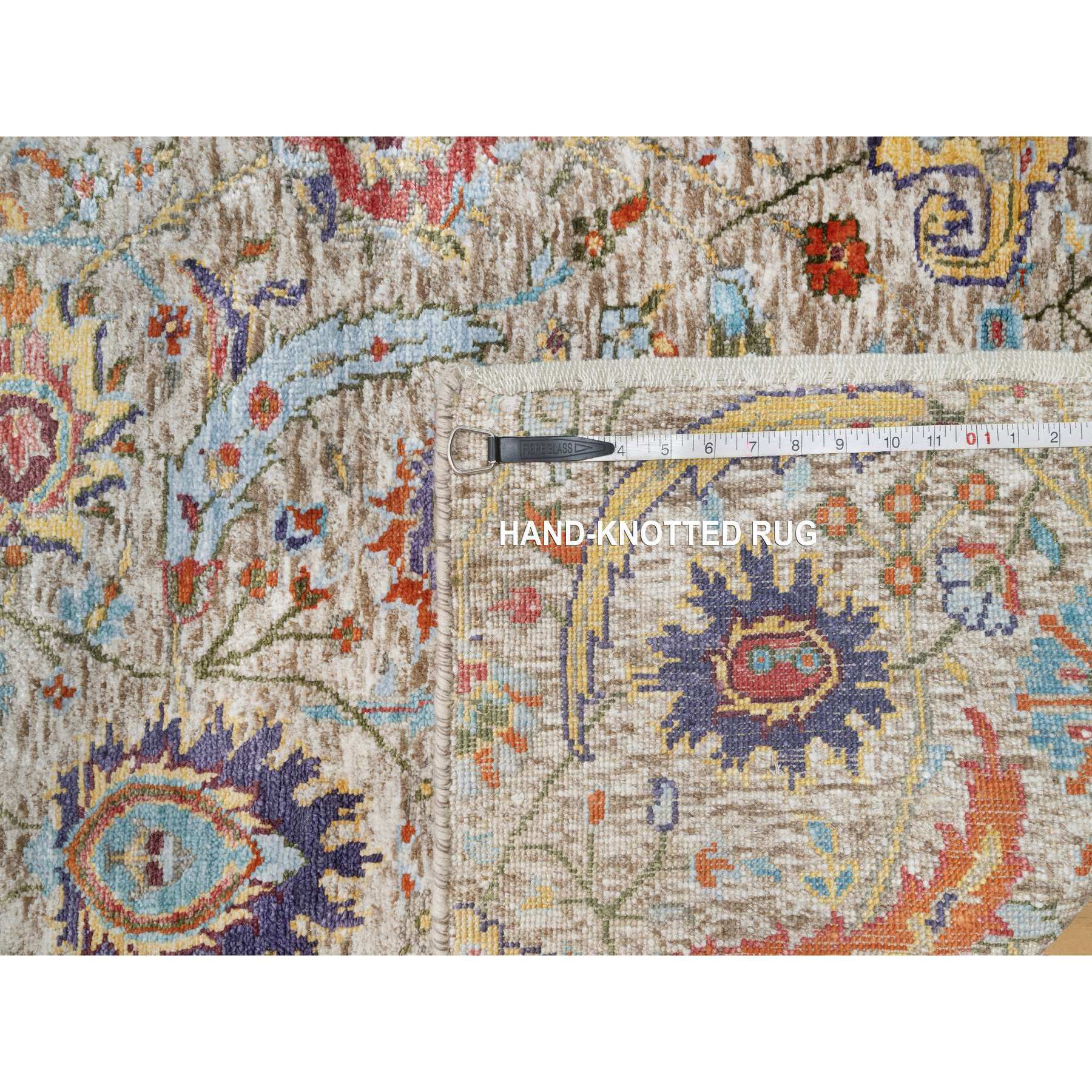 2'7"x23'10" Eggnog White, Silk With Textured Wool, Hand Knotted Sickle Leaf Design, Soft and Plush, Hand Knotted Oriental XL Runner Rug Sh90943