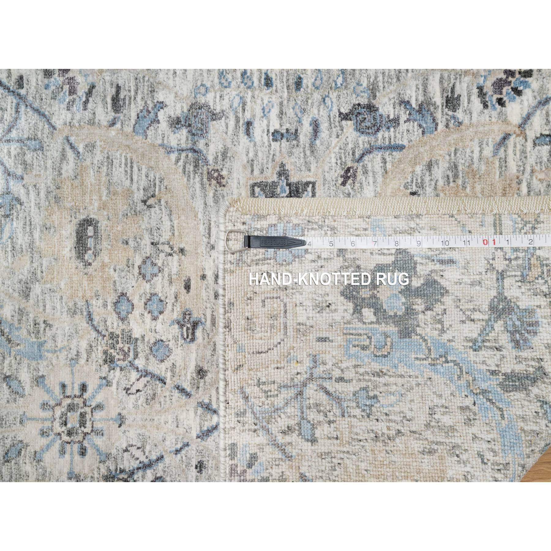 2'7"x25'9" Pristine White, Hand Knotted, Borderless Sickle Leaf Design, Soft Pile Silk With Textured Wool, XL Runner Oriental Rug Sh90944