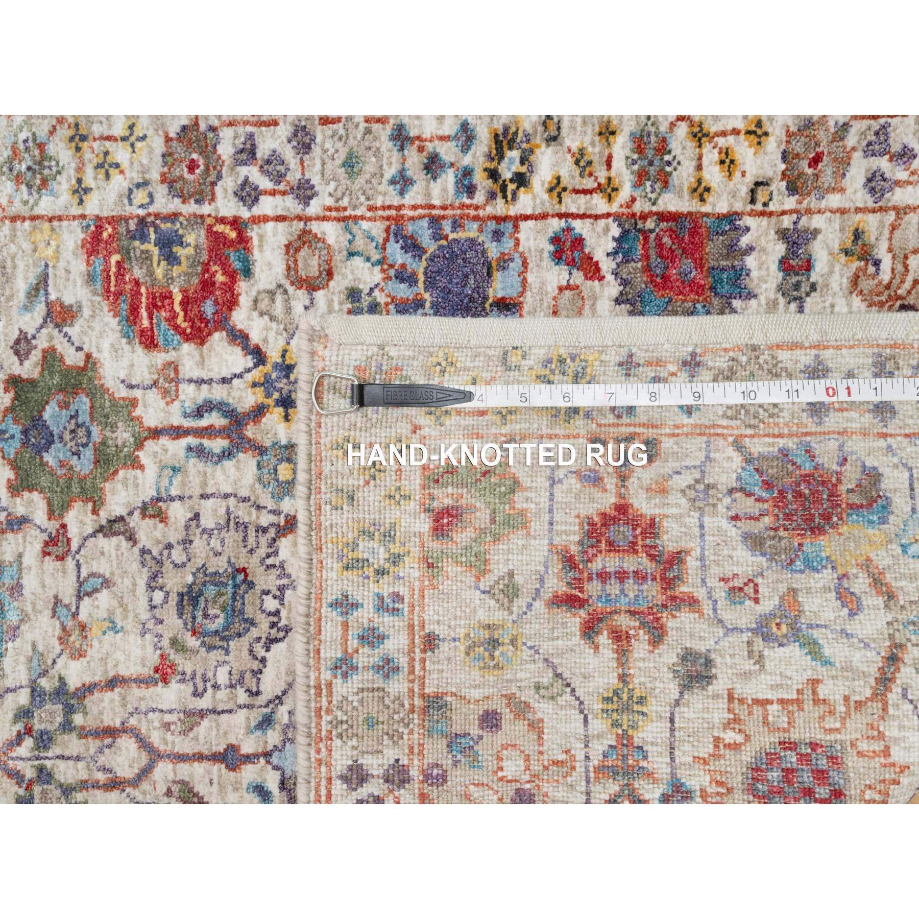 2'6"x18'4" Dover White, Tabriz Vase With Flower Design, Hand Knotted Silk With Textured Wool, Plush and Lush Soft Pile, Colorful Oriental XL Runner Rug Sh90945