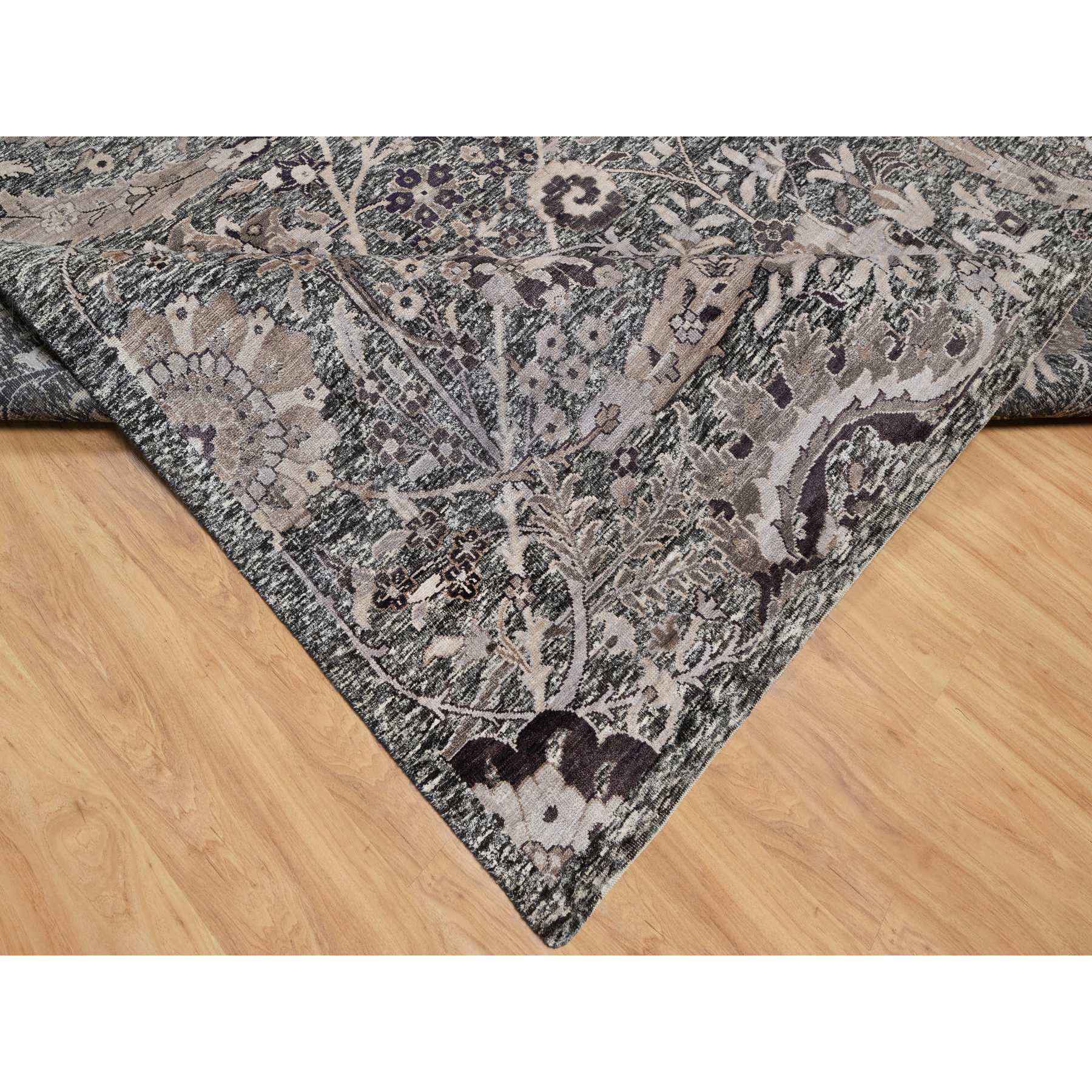 10'x13'10" Major Brown With Essence Of Black, Hand Knotted Sickle Leaf Design Soft Pile, Wool and Silk Oriental Rug Sh90948