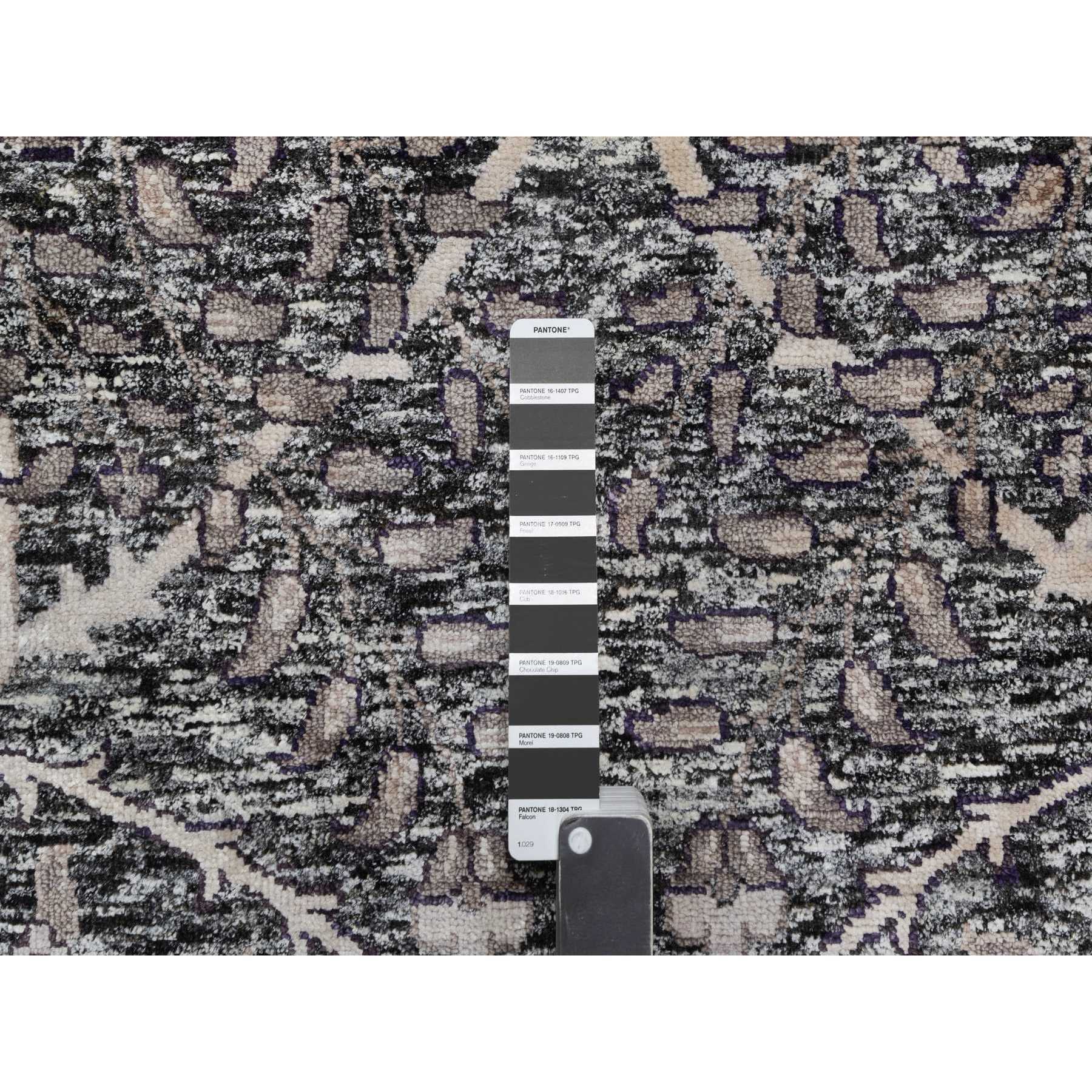10'x13'10" Major Brown With Essence Of Black, Hand Knotted Sickle Leaf Design Soft Pile, Wool and Silk Oriental Rug Sh90948