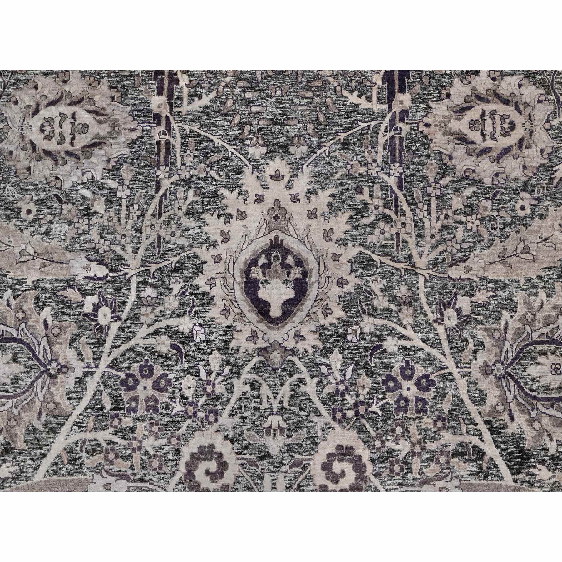 10'x13'10" Major Brown With Essence Of Black, Hand Knotted Sickle Leaf Design Soft Pile, Wool and Silk Oriental Rug Sh90948