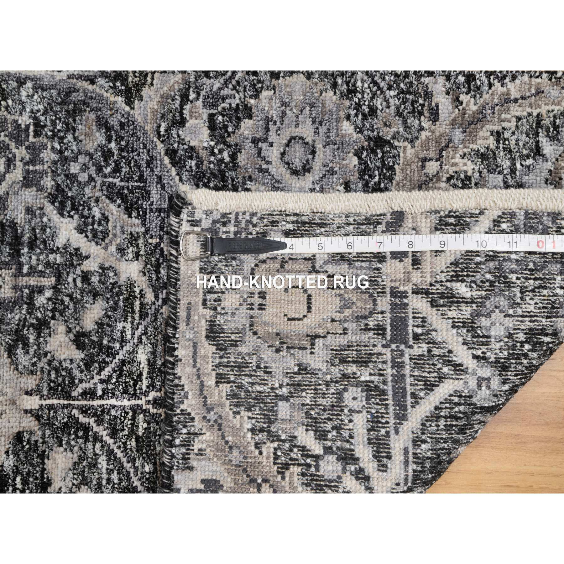 2'x3' Wenge Brown, Hand Knotted Sickle Leaf Design With Essence Of Black, Soft Pile, Wool and Silk, Mat Oriental Rug Sh90949