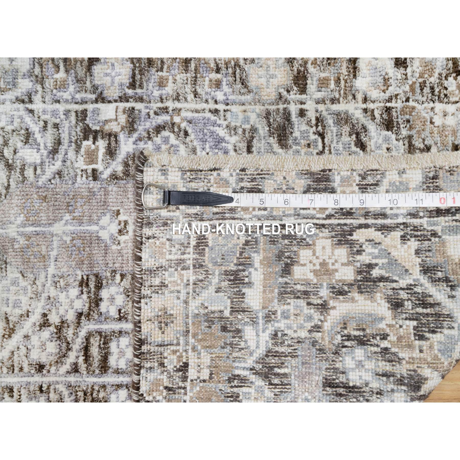 2'1"x3' Fossil Gray, Hand Knotted With Willow And Cypress Tree Design, Silk With Textured Wool, Mat Oriental Rug Sh90950