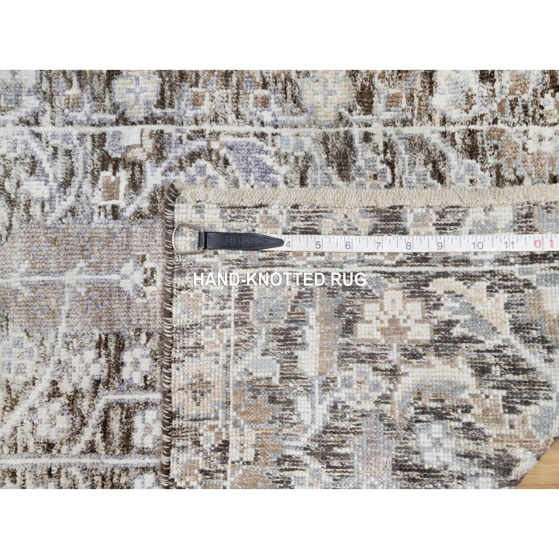2'x3' Falcon Gray, Silk With Textured Wool, Hand Knotted With Willow And Cypress Tree Design, Oriental Mat Rug Sh90951