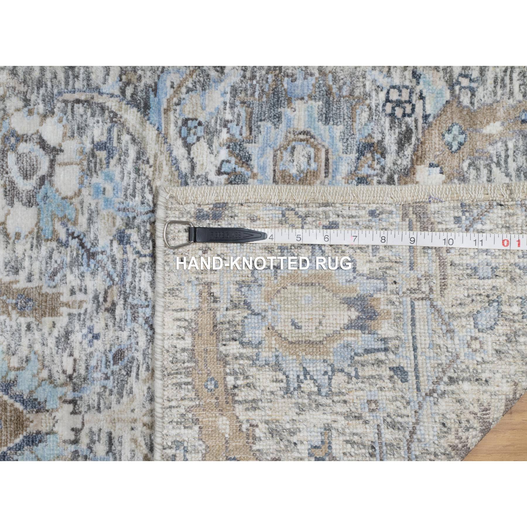 2'1"x3' Eider White, Sickle Leaf Design, Plush and Lush Soft Pile, Silk With Textured Wool, Hand Knotted, Mat Oriental Rug Sh90952