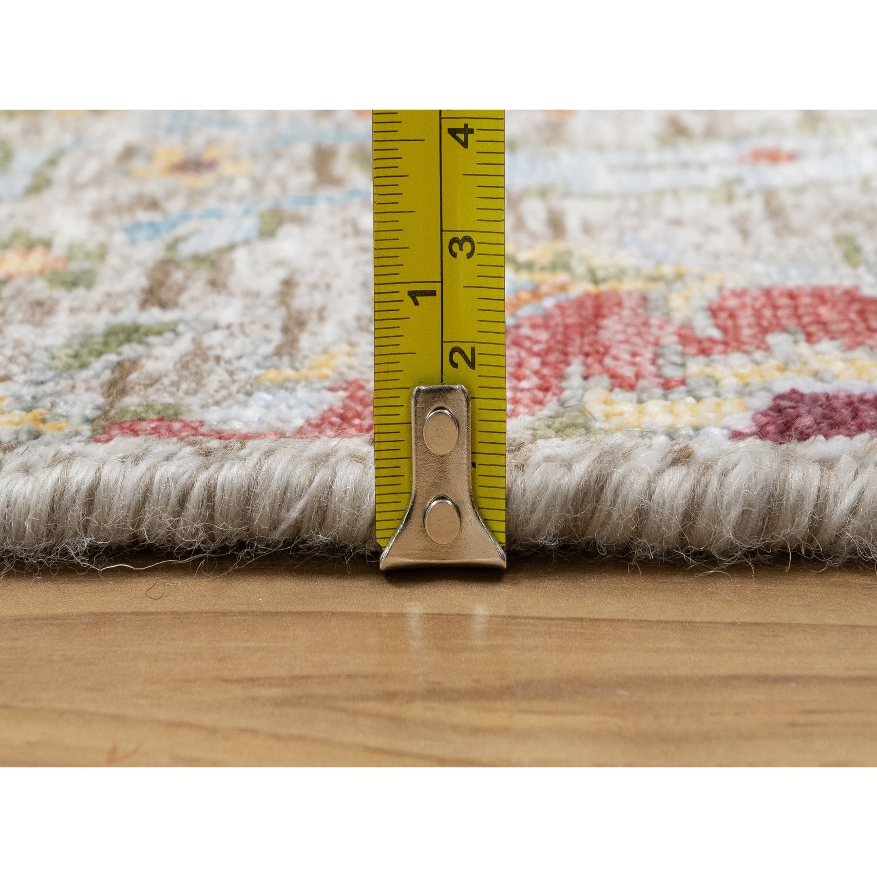 2'7"x20'2" Cornsilk White, Sickle Leaf Design, Soft and Plush Pile, Silk With Textured Wool, Hand Knotted XL Runner Oriental Rug Sh90962