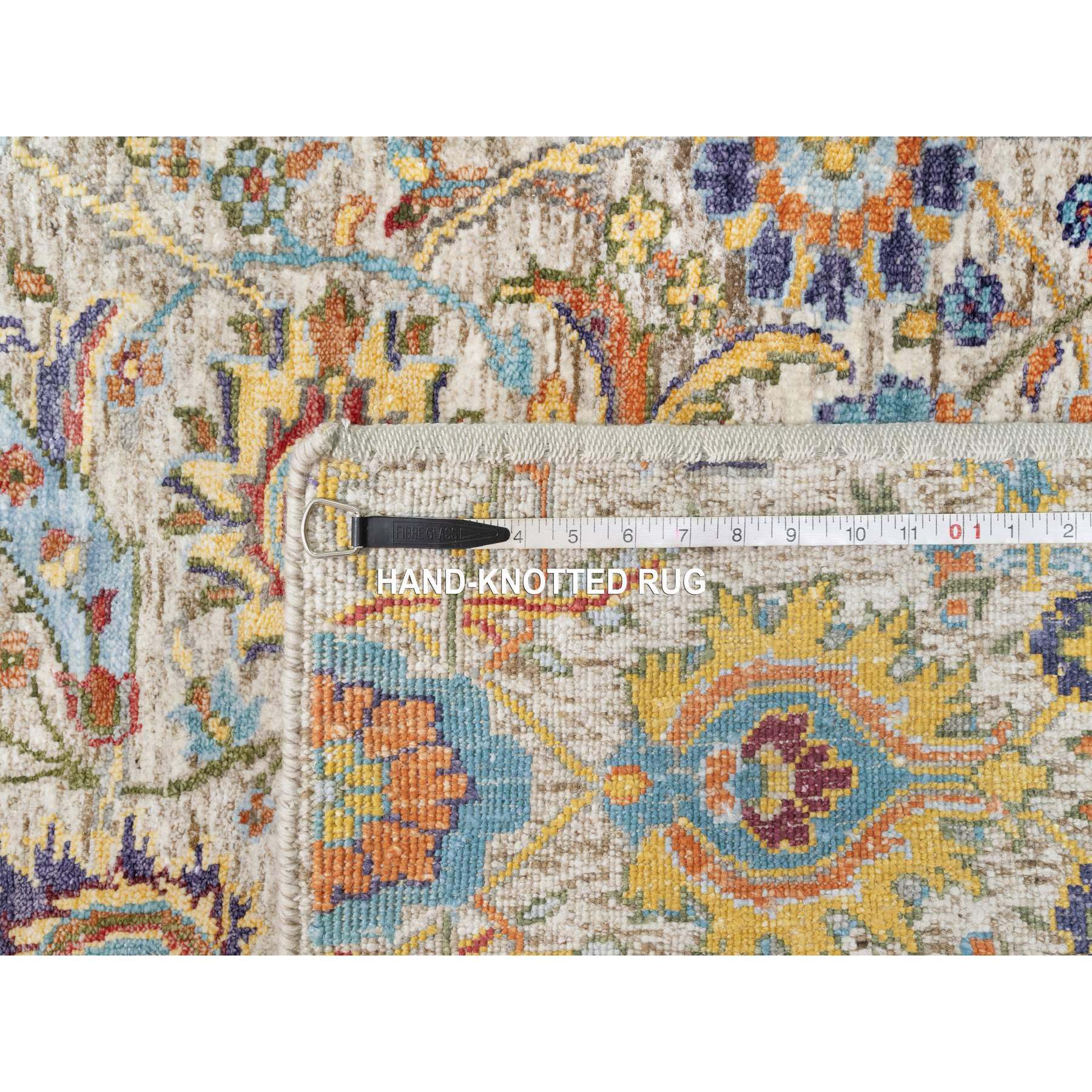 2'7"x20'2" Cornsilk White, Sickle Leaf Design, Soft and Plush Pile, Silk With Textured Wool, Hand Knotted XL Runner Oriental Rug Sh90962