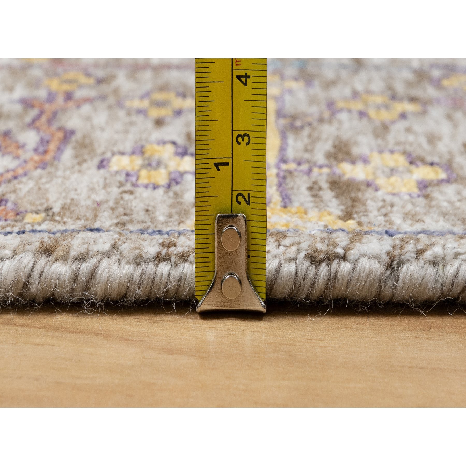 2'7"x22' Lacy Pearl White, All Over Directional Vase Design, Hand Knotted, Silk with Textured Wool, XL Runner Oriental Rug Sh90964