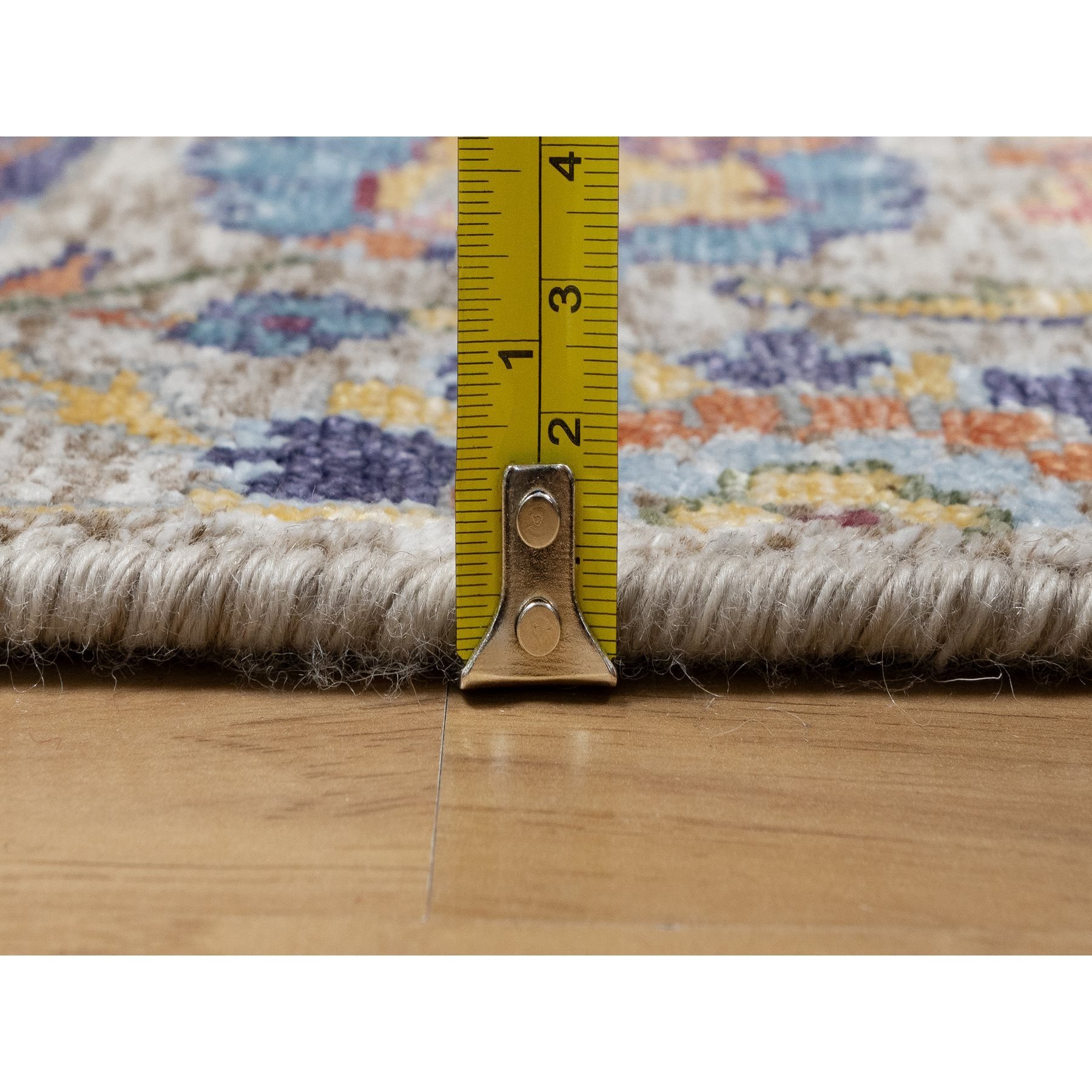 2'6"x27'7" Promenade White, Silk With Textured Wool, Sickle Leaf Design, Hand Knotted, Soft Pile, XL Runner Oriental Rug Sh90965