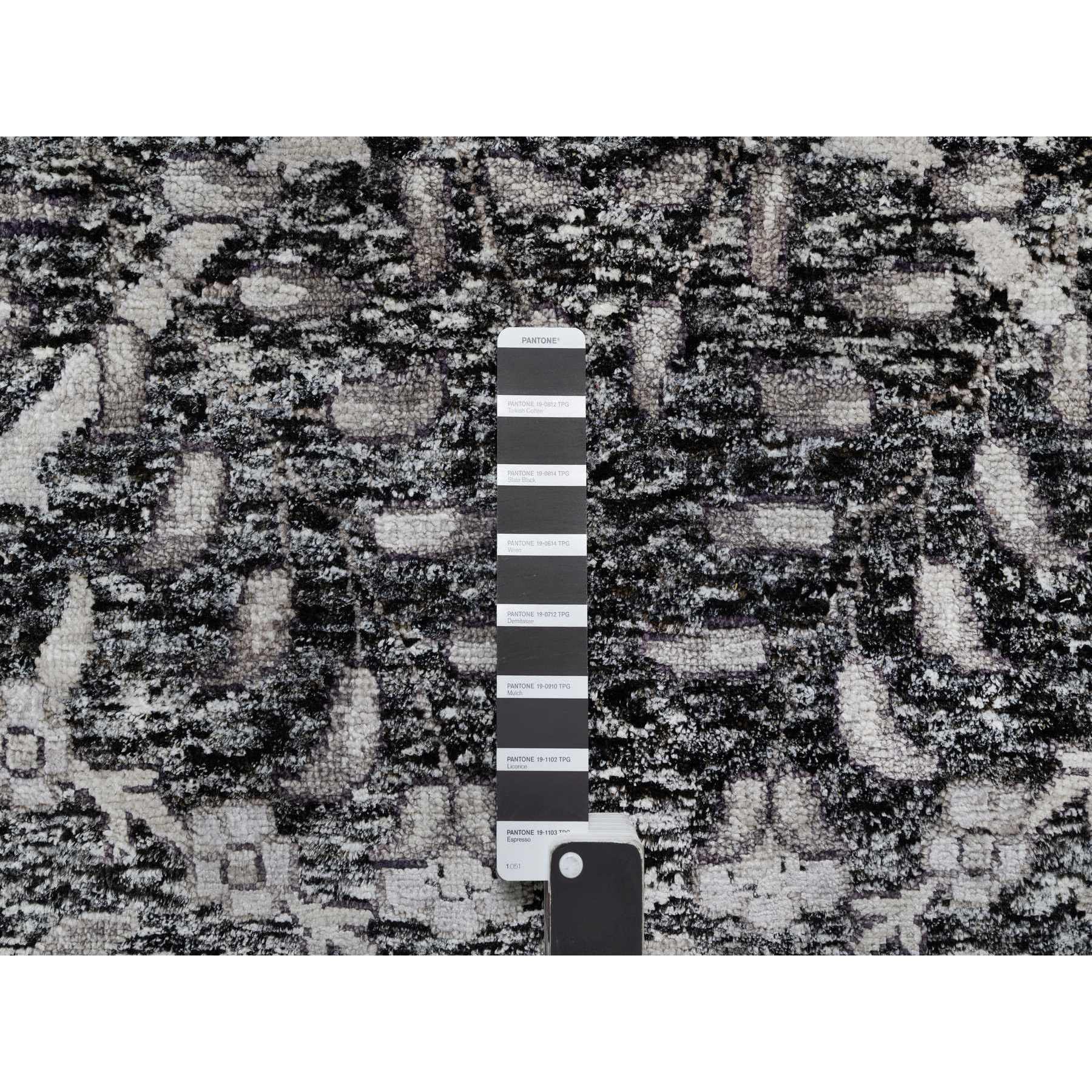 11'8"x15' Mulch Brown, Hand Knotted, Shades Of Black, Lush and Plush, Wool and Silk, Oversized Sickle Leaf Design Oriental Rug Sh90966