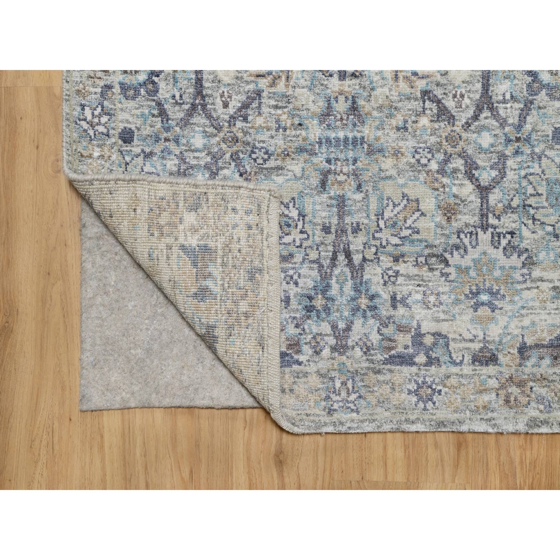 2'7"x27'7" Solstice White, Hand Knotted, Tabriz Vase With Pomegranate Design, Silk With Textured Wool, Soft and Vibrant Pile, XL Runner Oriental Rug Sh90968