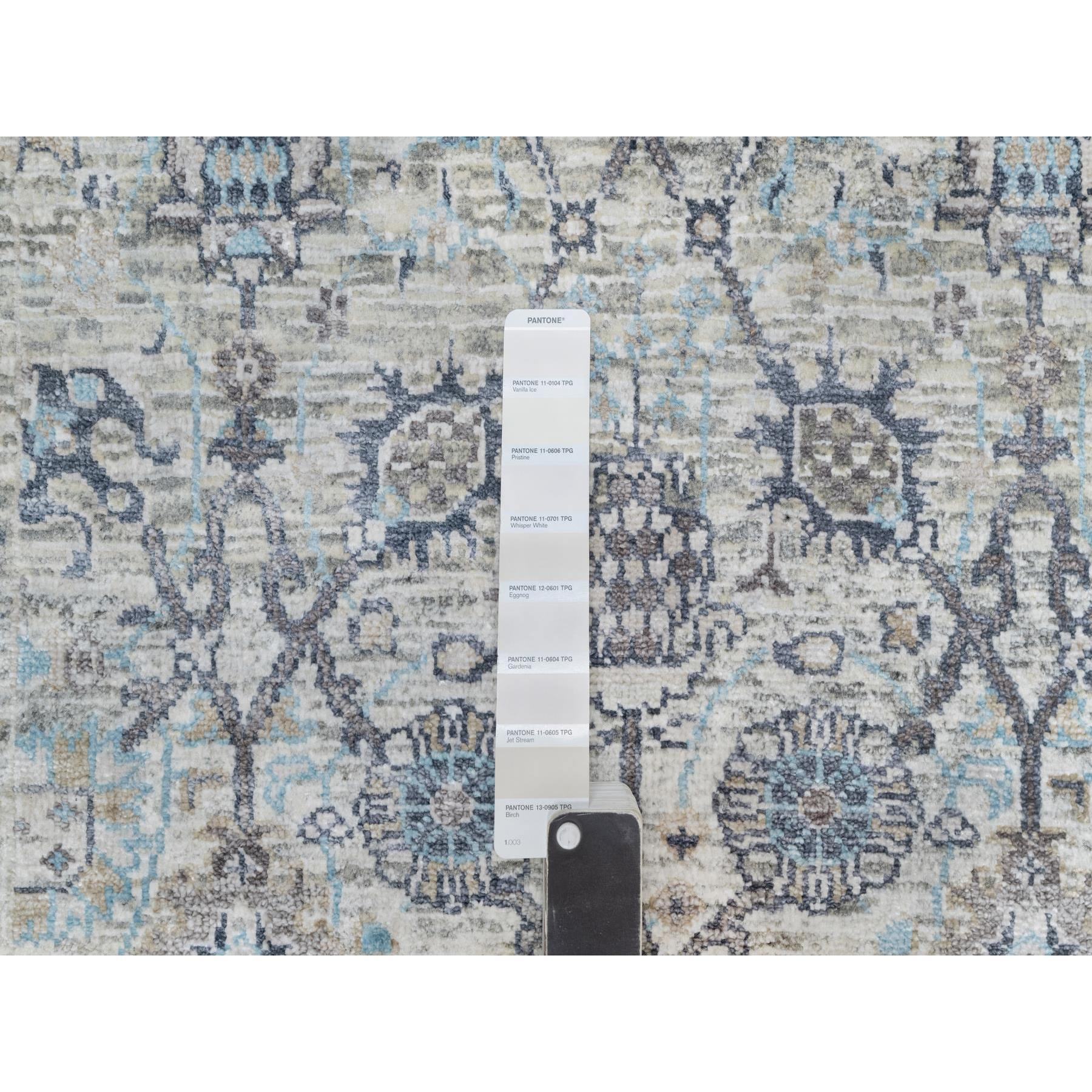2'7"x27'7" Solstice White, Hand Knotted, Tabriz Vase With Pomegranate Design, Silk With Textured Wool, Soft and Vibrant Pile, XL Runner Oriental Rug Sh90968