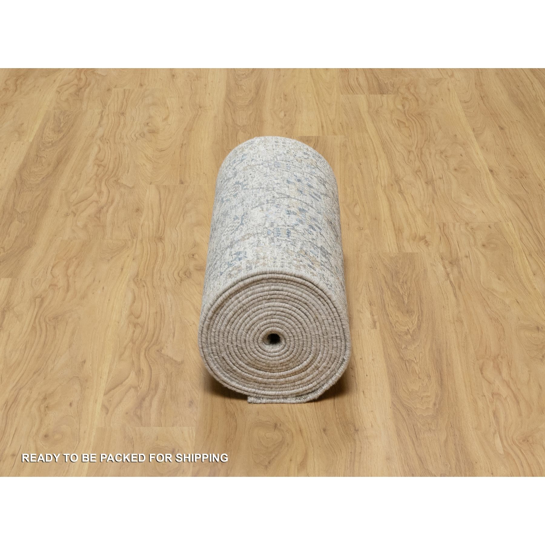 2'7"x27'7" Solstice White, Hand Knotted, Tabriz Vase With Pomegranate Design, Silk With Textured Wool, Soft and Vibrant Pile, XL Runner Oriental Rug Sh90968