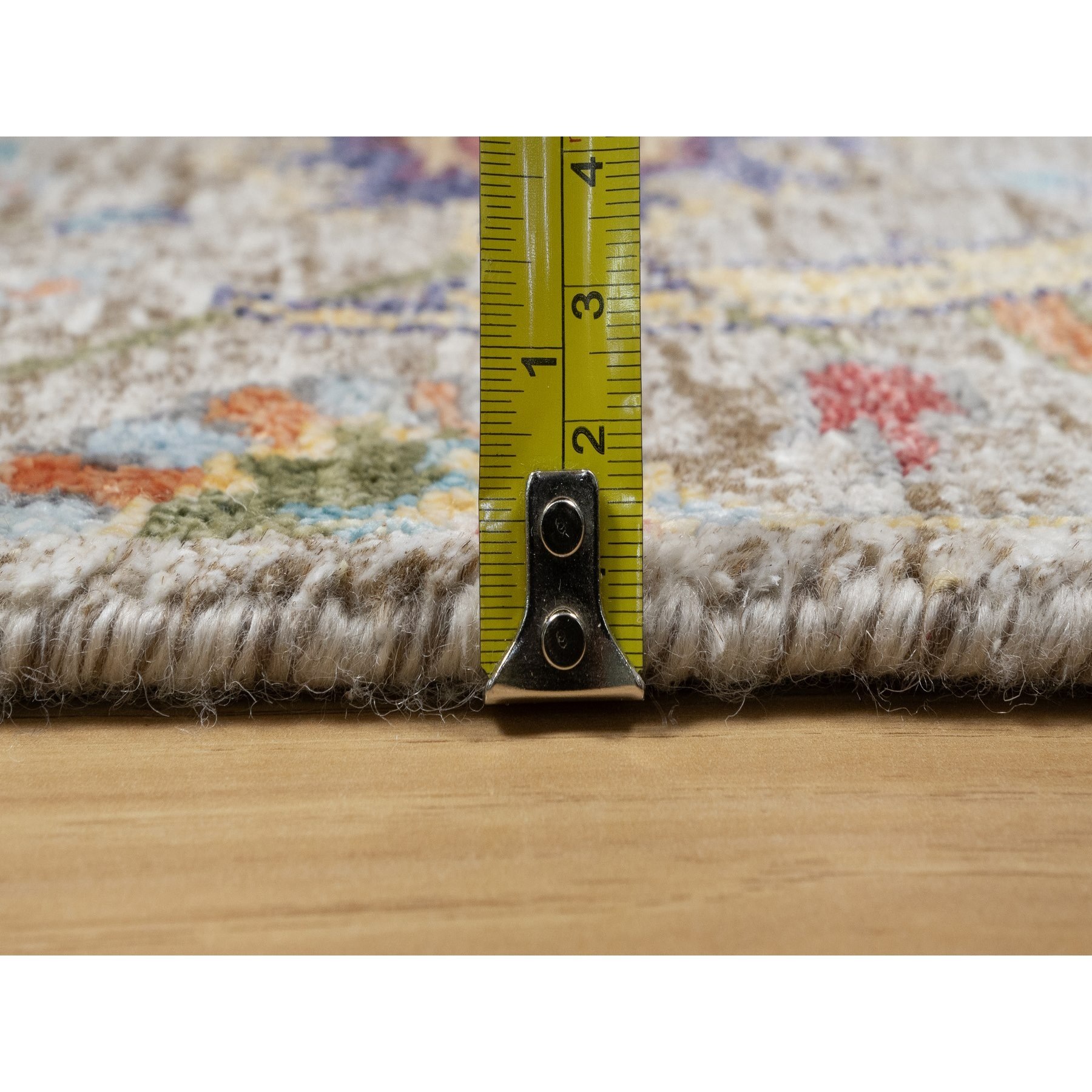 2'7"x22'1" Oyster White, Hand Knotted, Silk With Textured Wool, XL Runner Sickle Leaf Design, Soft Pile, Oriental Rug Sh90971