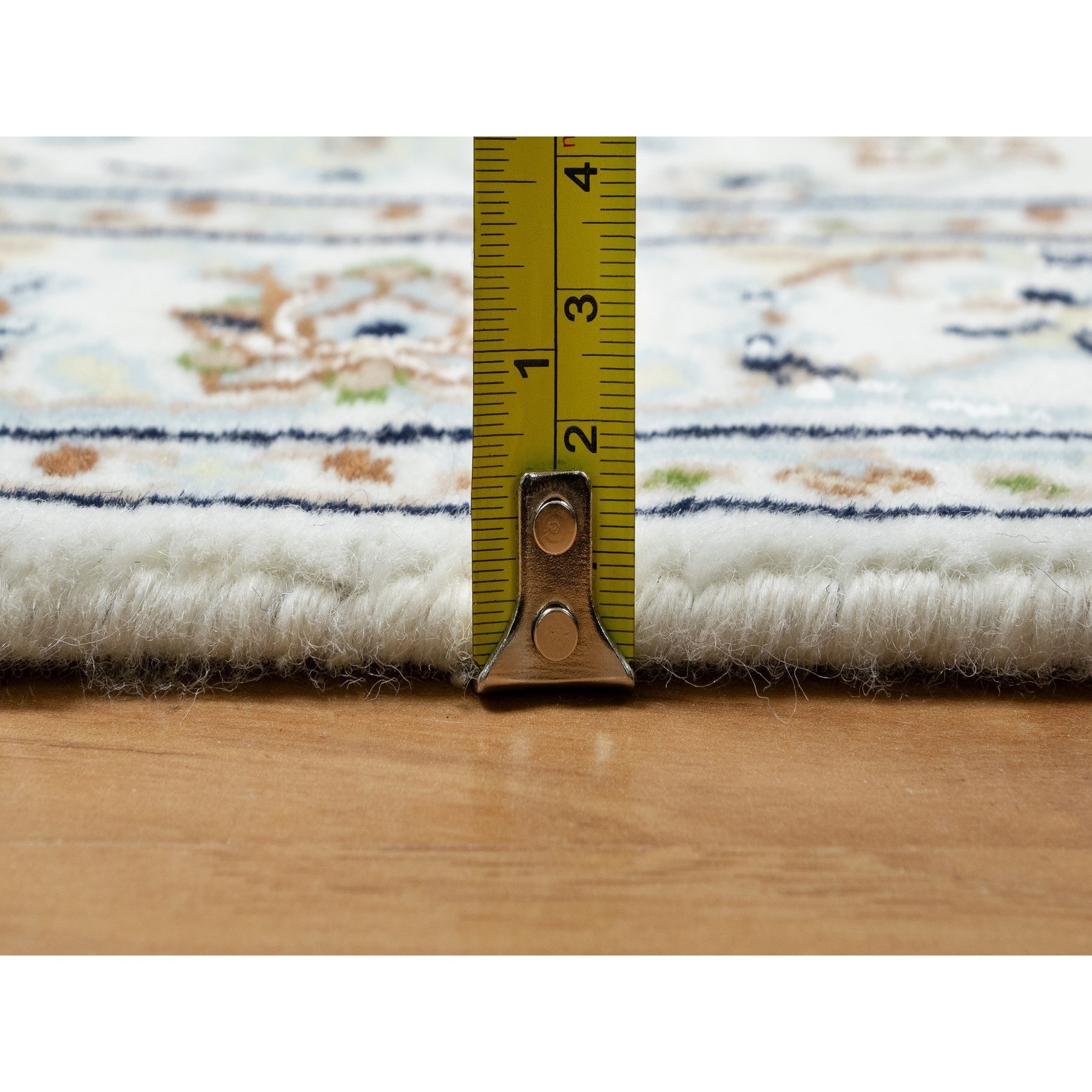2'8"x17'8" Daisy White, Nain with Center Flower Design, 250 KPSI, Hand Knotted, Soft Pile, Wool and Silk, XL Runner, Oriental Rug Sh90974