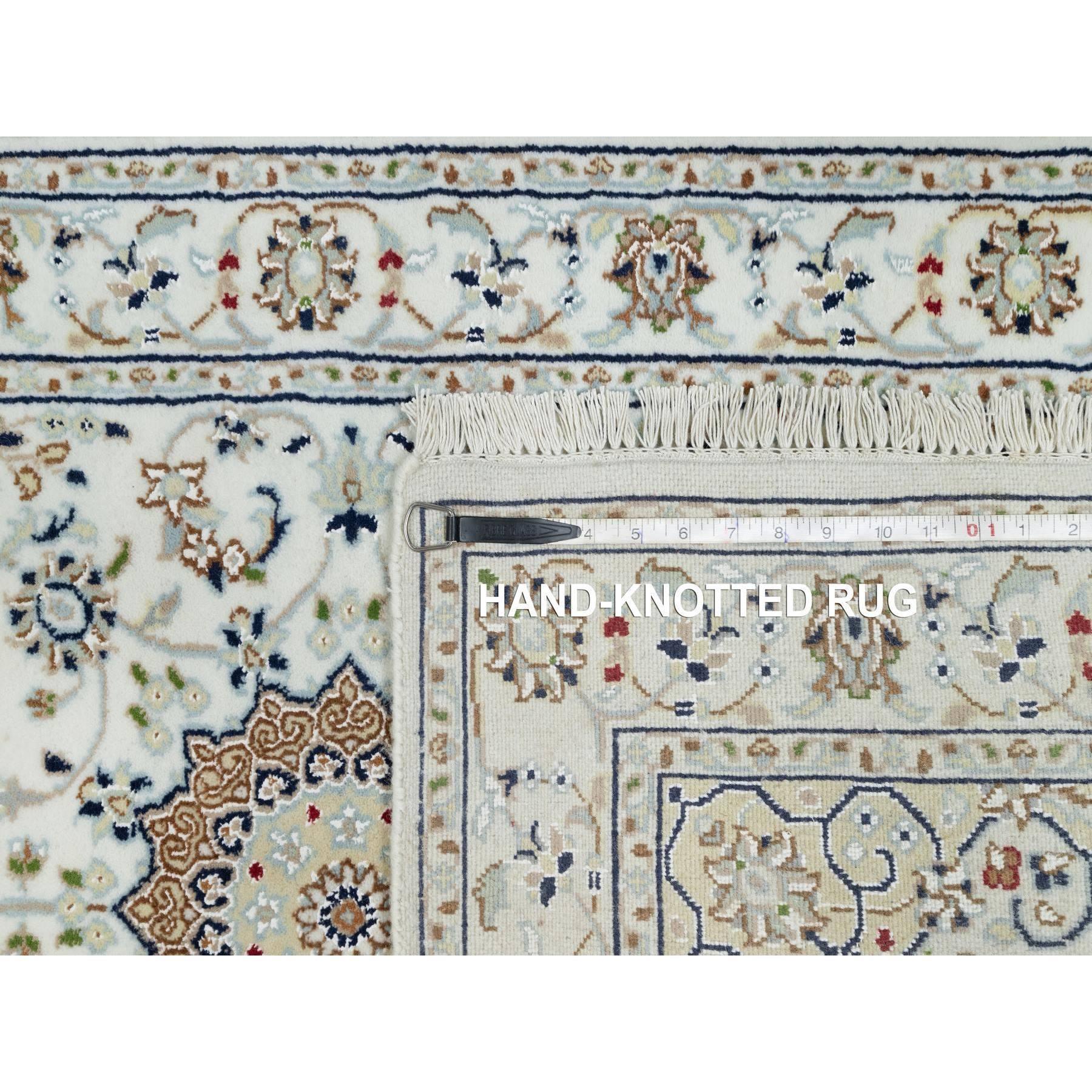 2'8"x17'8" Daisy White, Nain with Center Flower Design, 250 KPSI, Hand Knotted, Soft Pile, Wool and Silk, XL Runner, Oriental Rug Sh90974
