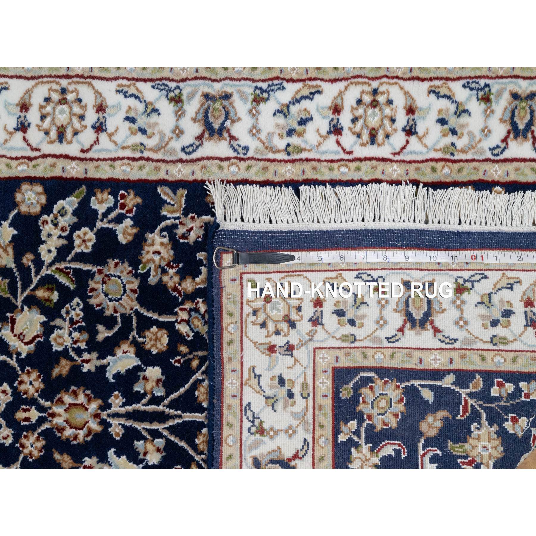 2'8"x18' Midnight Blue, Nain with All Over Flower Design, Soft Pile, Wool and Silk, 250 KPSI, Hand Knotted, XL Runner, Oriental Rug Sh90976
