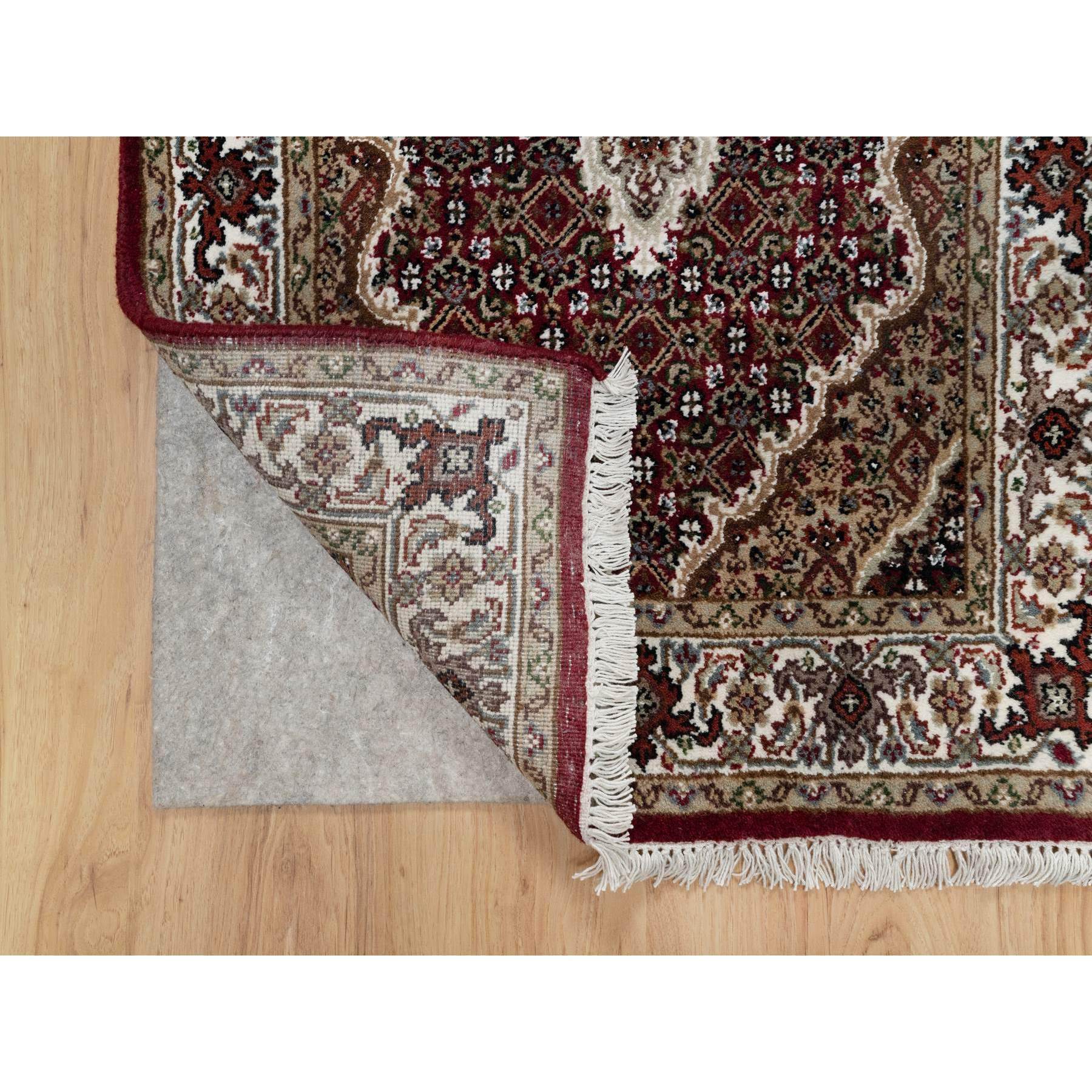 2'7"x20'4" Scarlet Red, Tabriz Mahi with Fish Medallion Design, Pure Wool, Hand Knotted, Densely Woven, XL Runner, Oriental Rug Sh90980