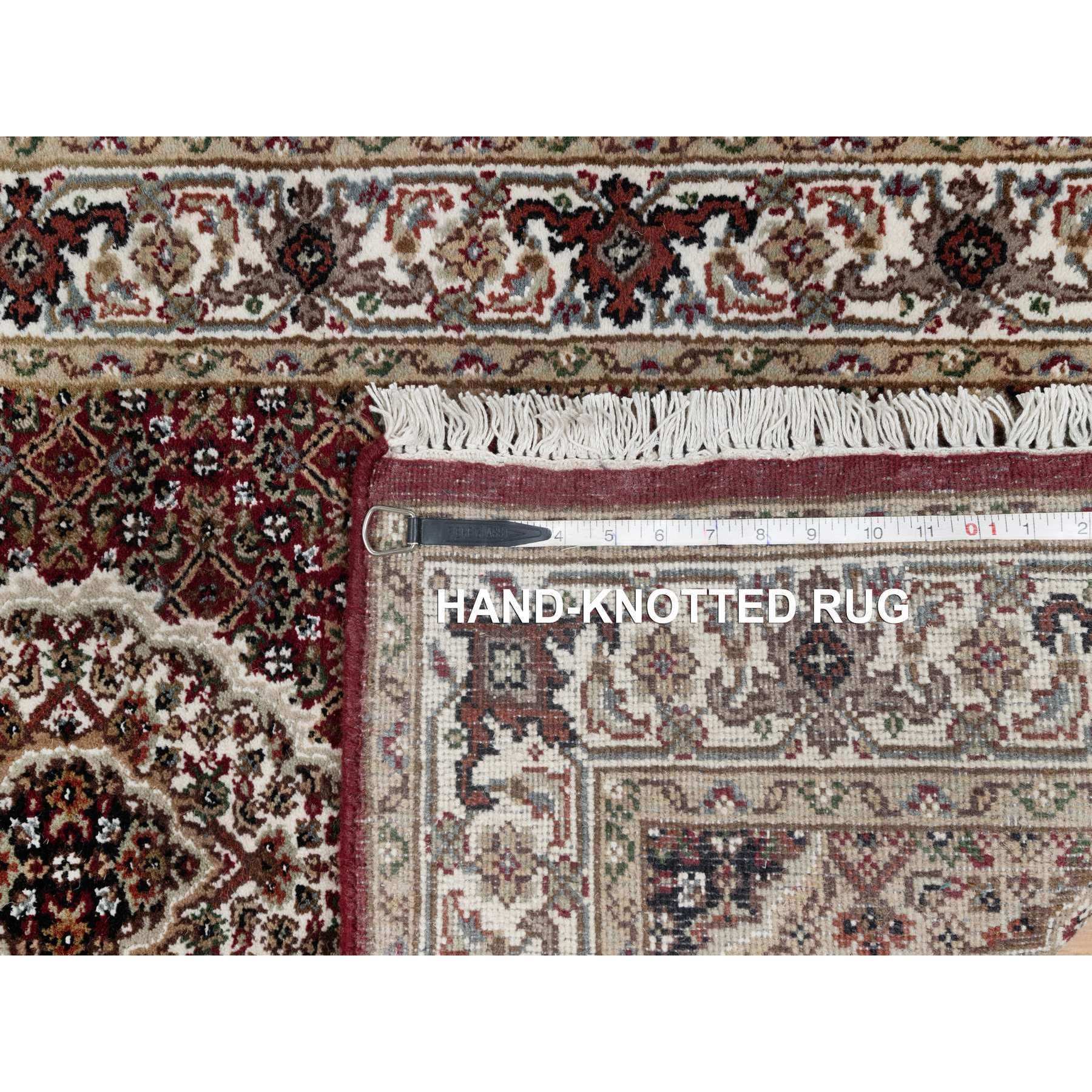 2'7"x20'4" Scarlet Red, Tabriz Mahi with Fish Medallion Design, Pure Wool, Hand Knotted, Densely Woven, XL Runner, Oriental Rug Sh90980