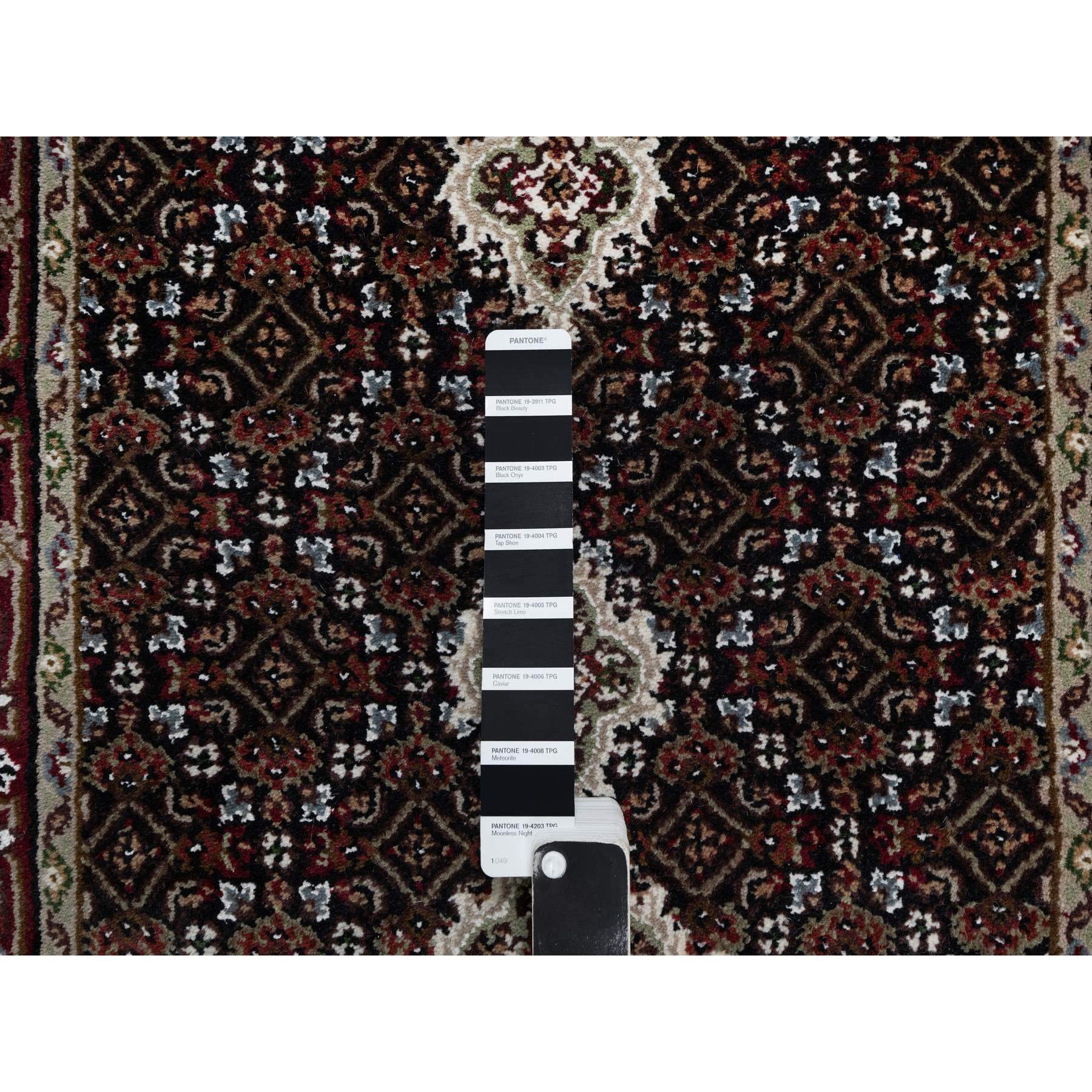 2'7"x24'1" Pitch Black, Tabriz Mahi with Fish Medallion Design, 175 KPSI, Hand Knotted, 100% Wool, XL Runner, Oriental Rug Sh90981