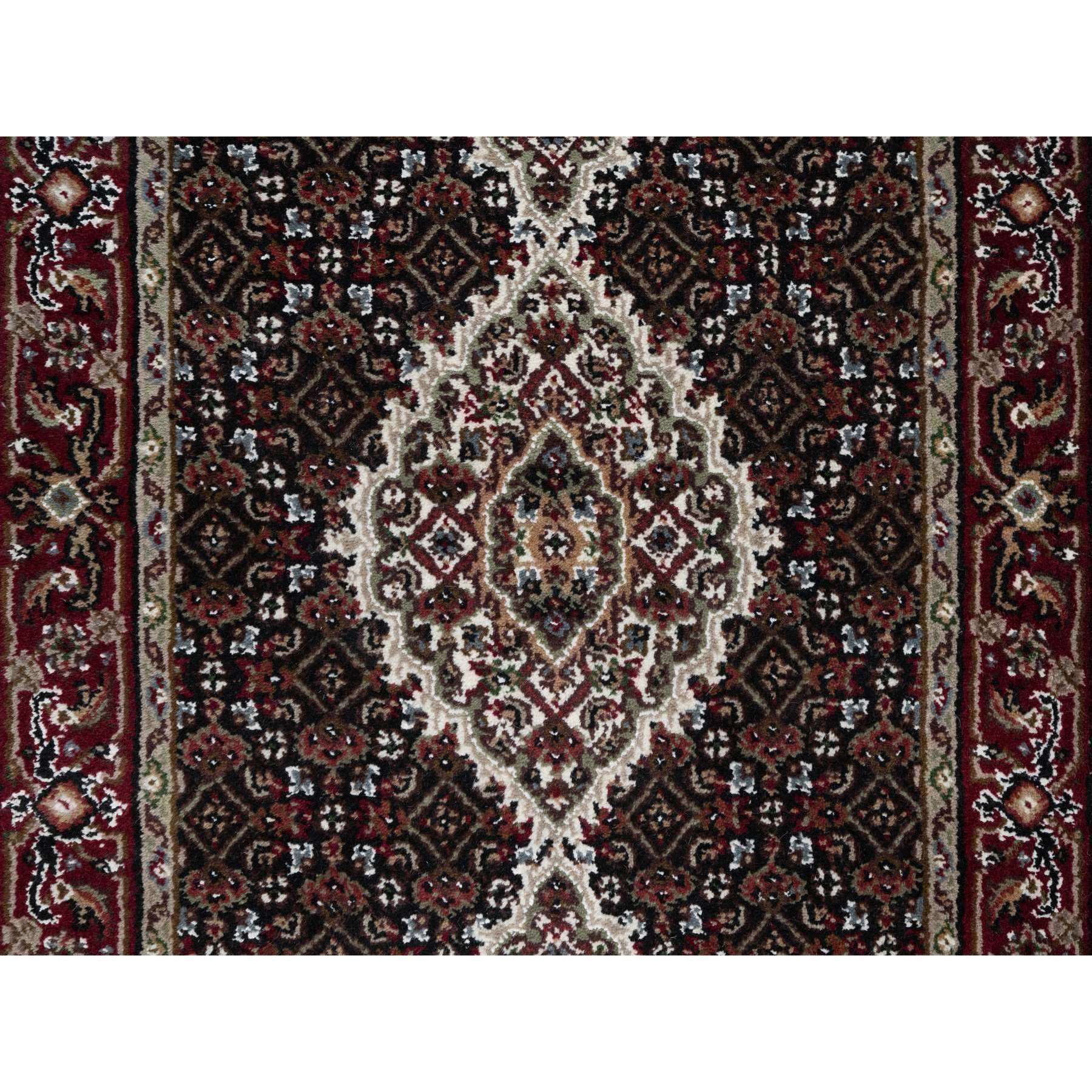 2'7"x24'1" Pitch Black, Tabriz Mahi with Fish Medallion Design, 175 KPSI, Hand Knotted, 100% Wool, XL Runner, Oriental Rug Sh90981
