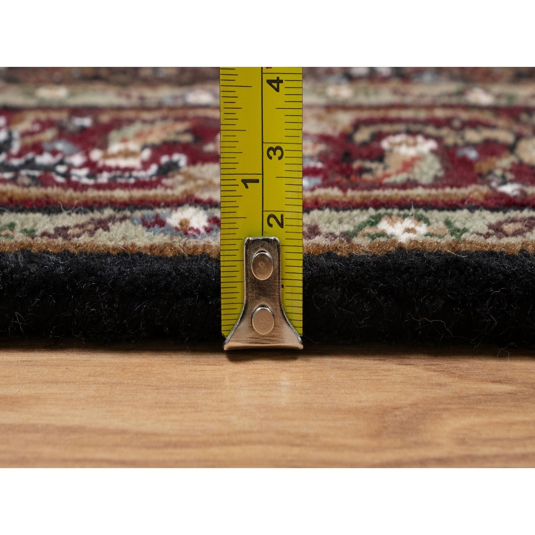 2'7"x24'1" Pitch Black, Tabriz Mahi with Fish Medallion Design, 175 KPSI, Hand Knotted, 100% Wool, XL Runner, Oriental Rug Sh90981