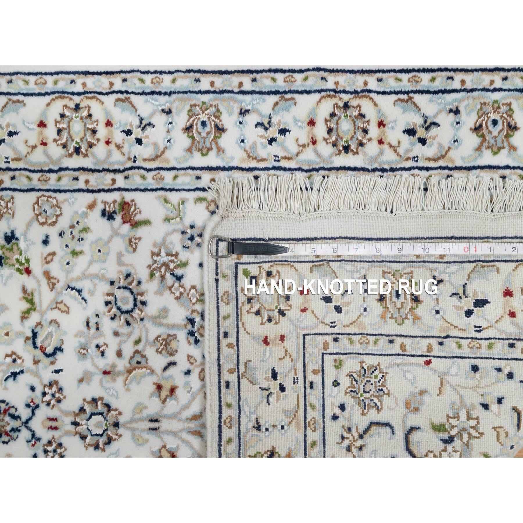 2'7"x12'1" Pearl White, Nain with All Over Floral Design, Wool and Silk, Hand Knotted, 250 KPSI, Runner, Oriental Rug Sh90982