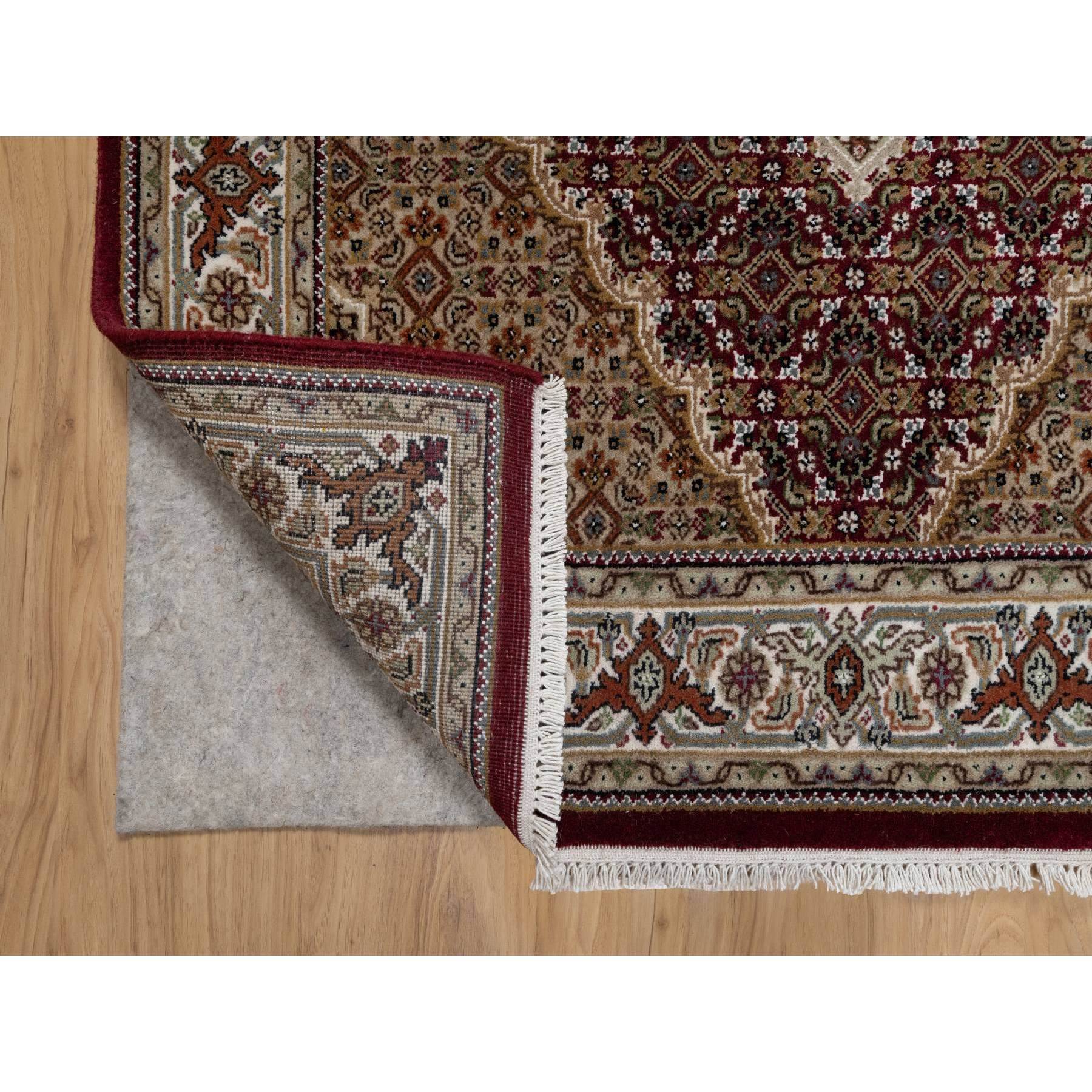 4'x6'2" Carmine Red, Densely Woven, Tabriz Mahi with Fish Medallion Design, Soft Wool, Hand Knotted, Oriental Rug Sh90983