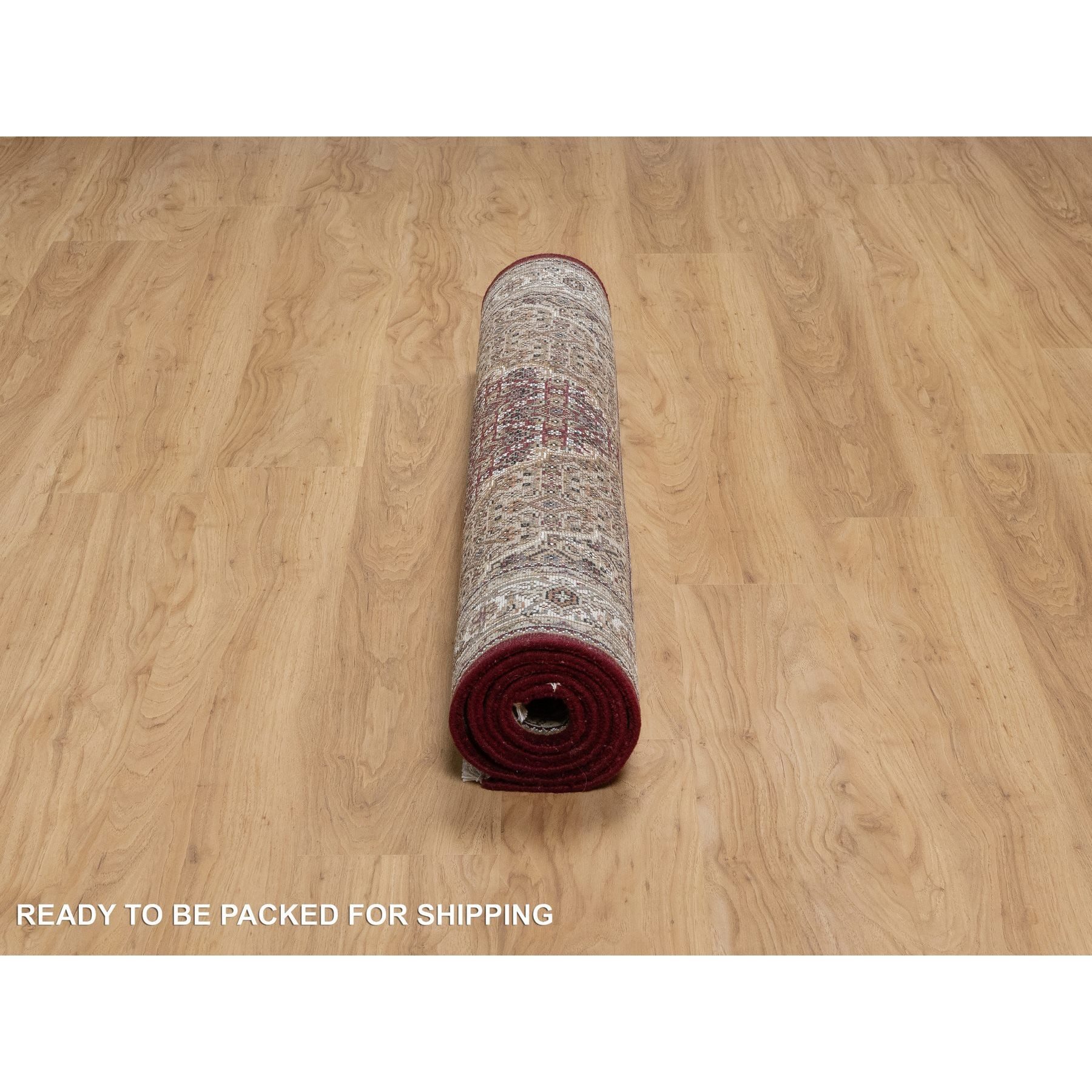 4'x6'2" Carmine Red, Densely Woven, Tabriz Mahi with Fish Medallion Design, Soft Wool, Hand Knotted, Oriental Rug Sh90983