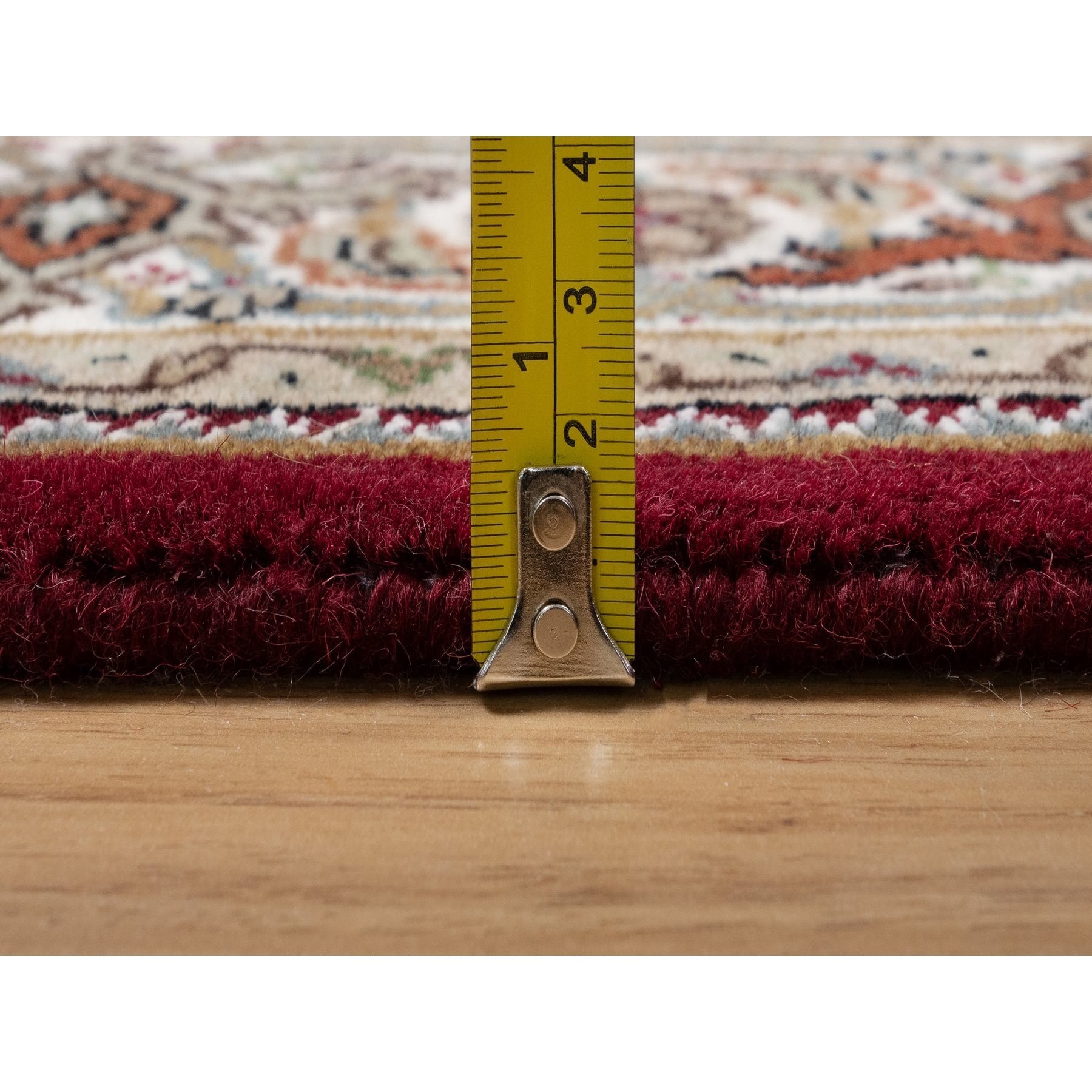 4'x6'2" Carmine Red, Densely Woven, Tabriz Mahi with Fish Medallion Design, Soft Wool, Hand Knotted, Oriental Rug Sh90983