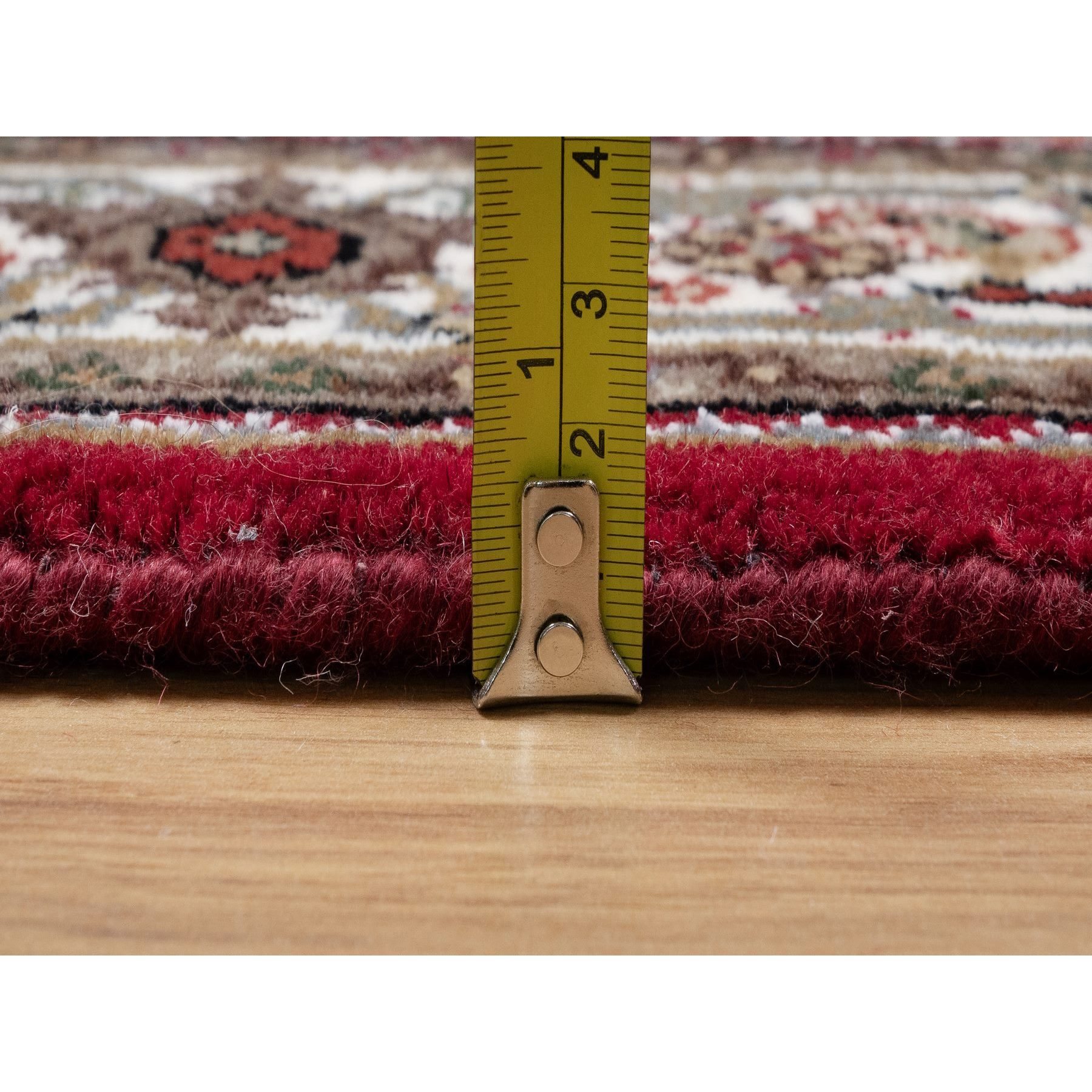 2'10"x5'1" Mahogany Red, Natural Wool, Tabriz Mahi with Fish Medallion Design, Hand Knotted, Densely Woven, Oriental Rug Sh90984