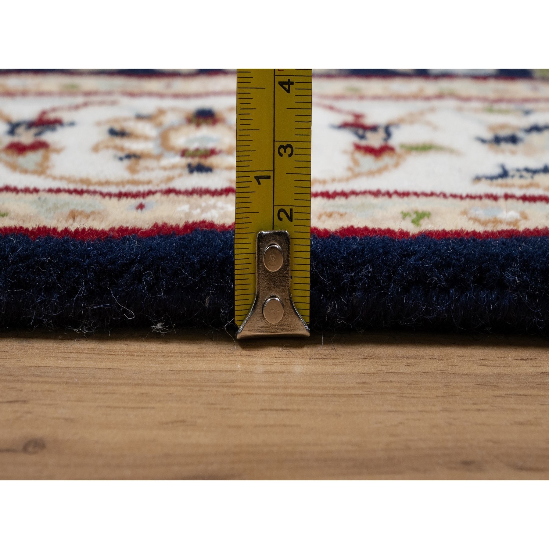 2'6"x10' Vulcan Blue, Nain with Center Flower Medallion Design, Hand Knotted, Wool and Silk, 250 KPSI, Runner, Oriental Rug Sh90989