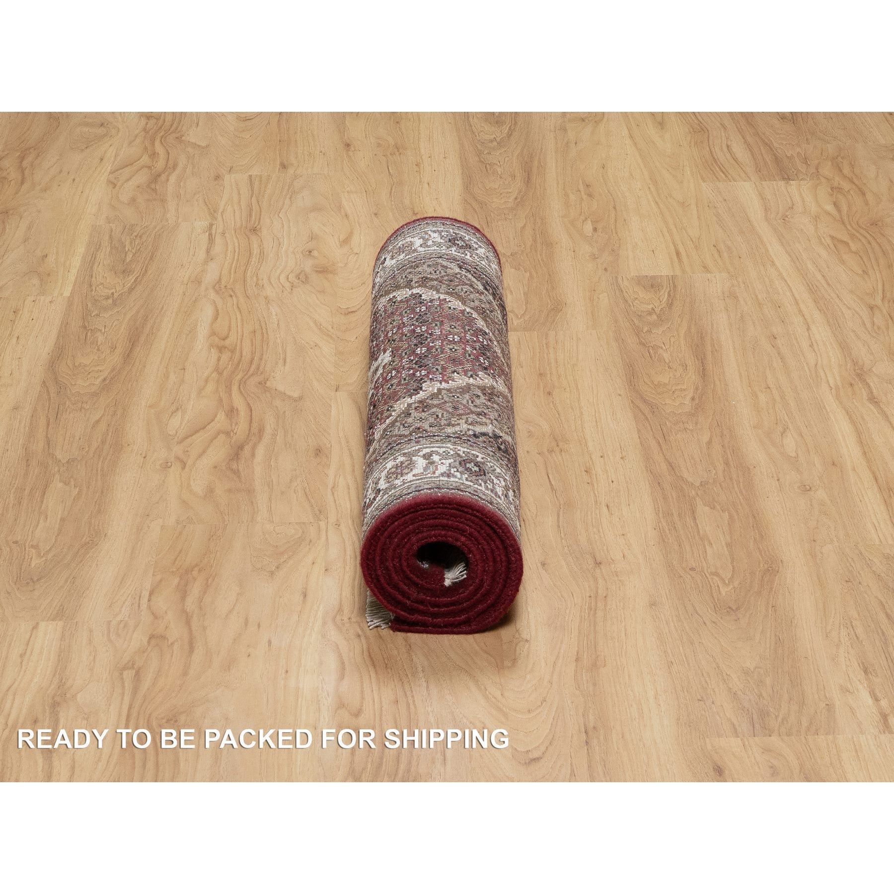 2'10"x5'2" Scarlet Red, Tabriz Mahi with Fish Medallion Design, Organic Wool, Hand Knotted, Densely Woven, Oriental Rug Sh90990