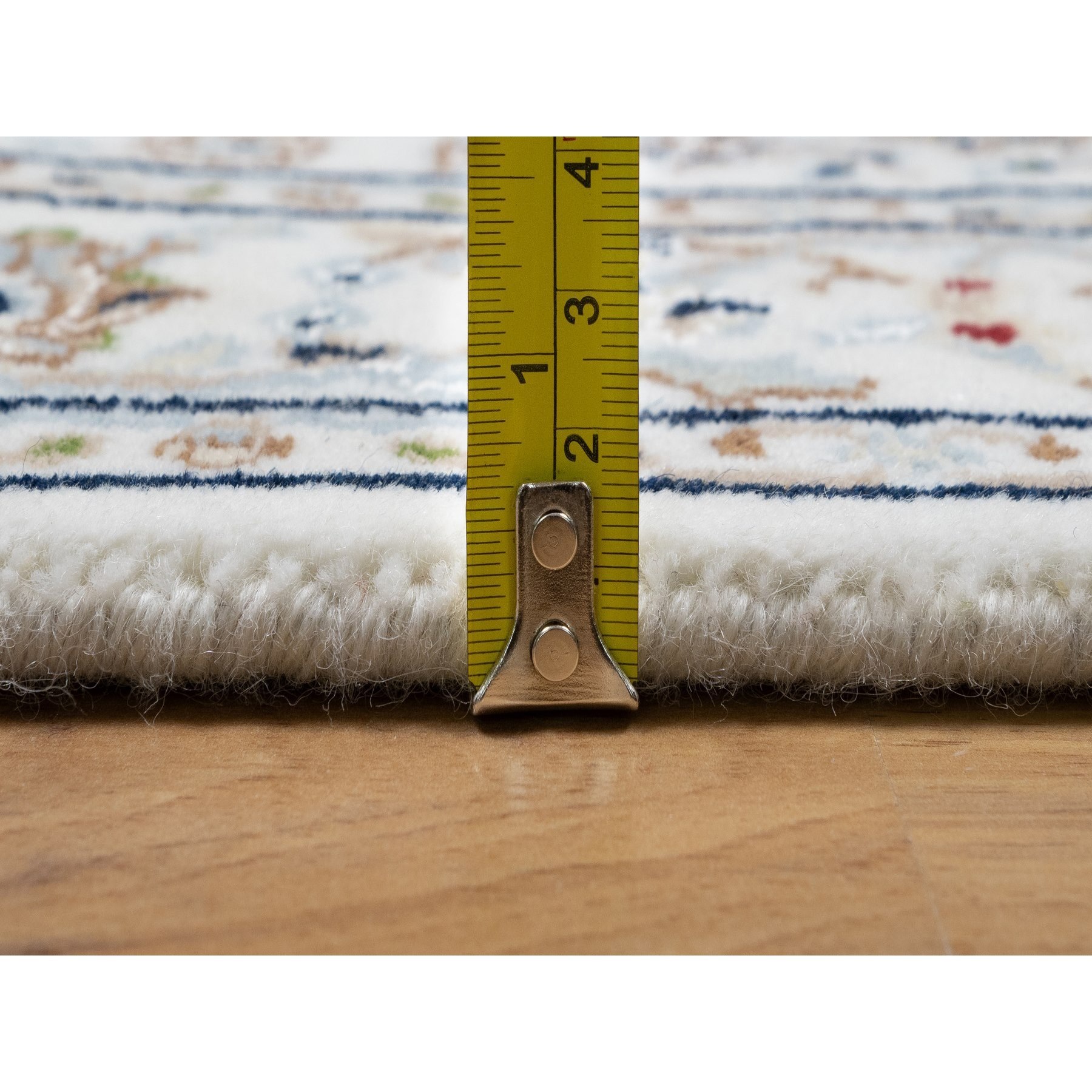 2'8"x12'2" Pearl White, Nain with All Over Floral Design, Wool and Silk, Hand Knotted, 250 KPSI, Runner, Oriental Rug Sh90991