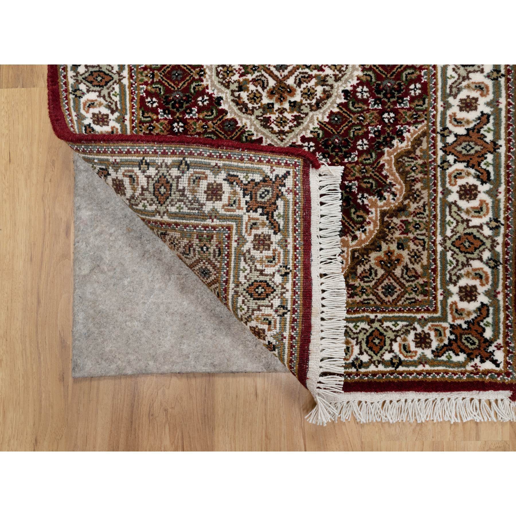 2'x3' Vermilion Red, Tabriz Mahi with Fish Medallion Design, Soft Wool, Hand Knotted, Densely Woven, Mat, Oriental Rug Sh90993