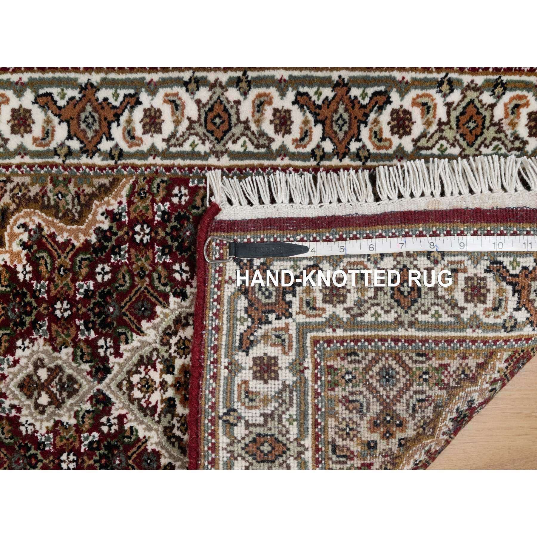 2'x3' Vermilion Red, Tabriz Mahi with Fish Medallion Design, Soft Wool, Hand Knotted, Densely Woven, Mat, Oriental Rug Sh90993