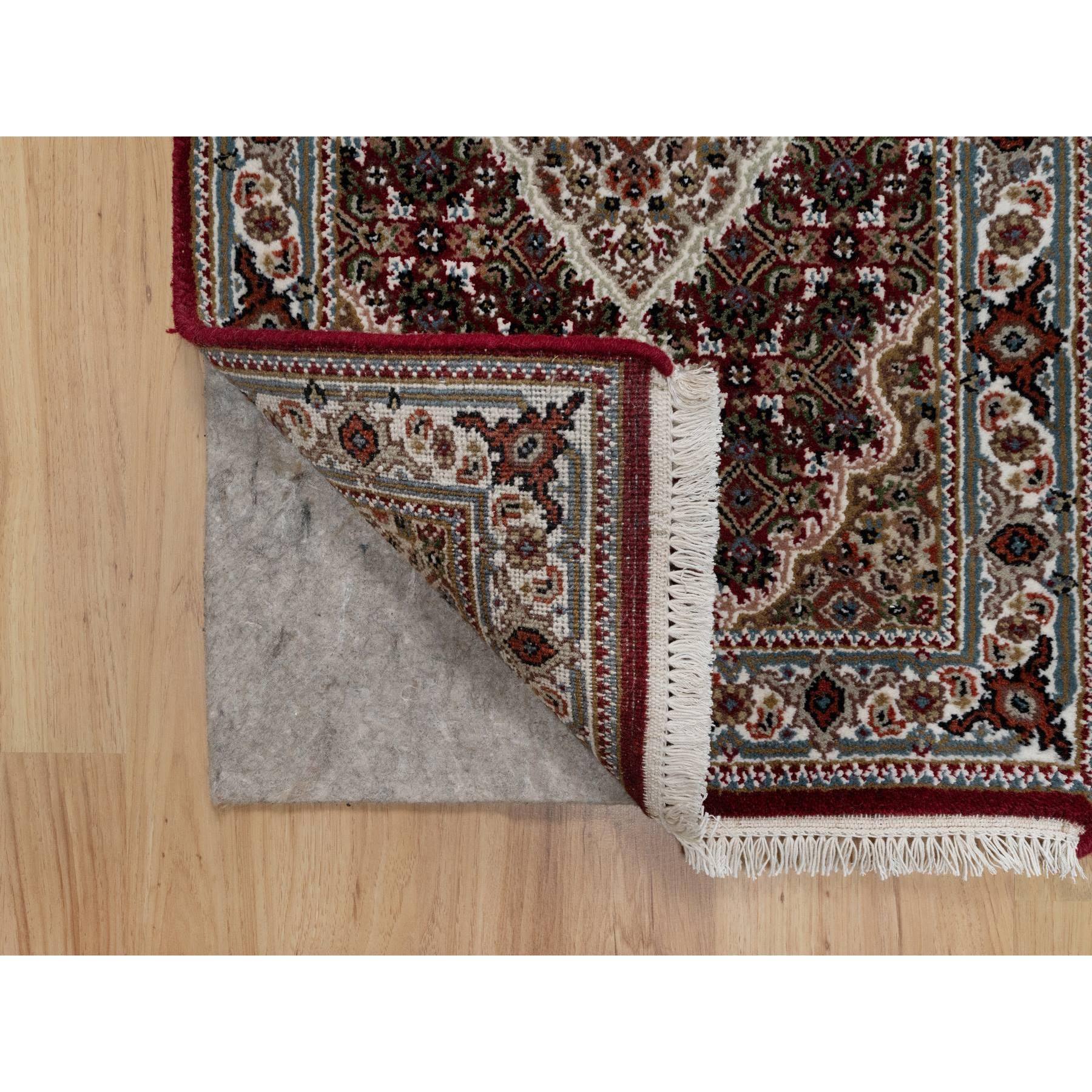 2'x3' Carmine Red, Tabriz Mahi with Fish Medallion Design, Soft Wool, Hand Knotted, Densely Woven, Mat, Oriental Rug Sh90994