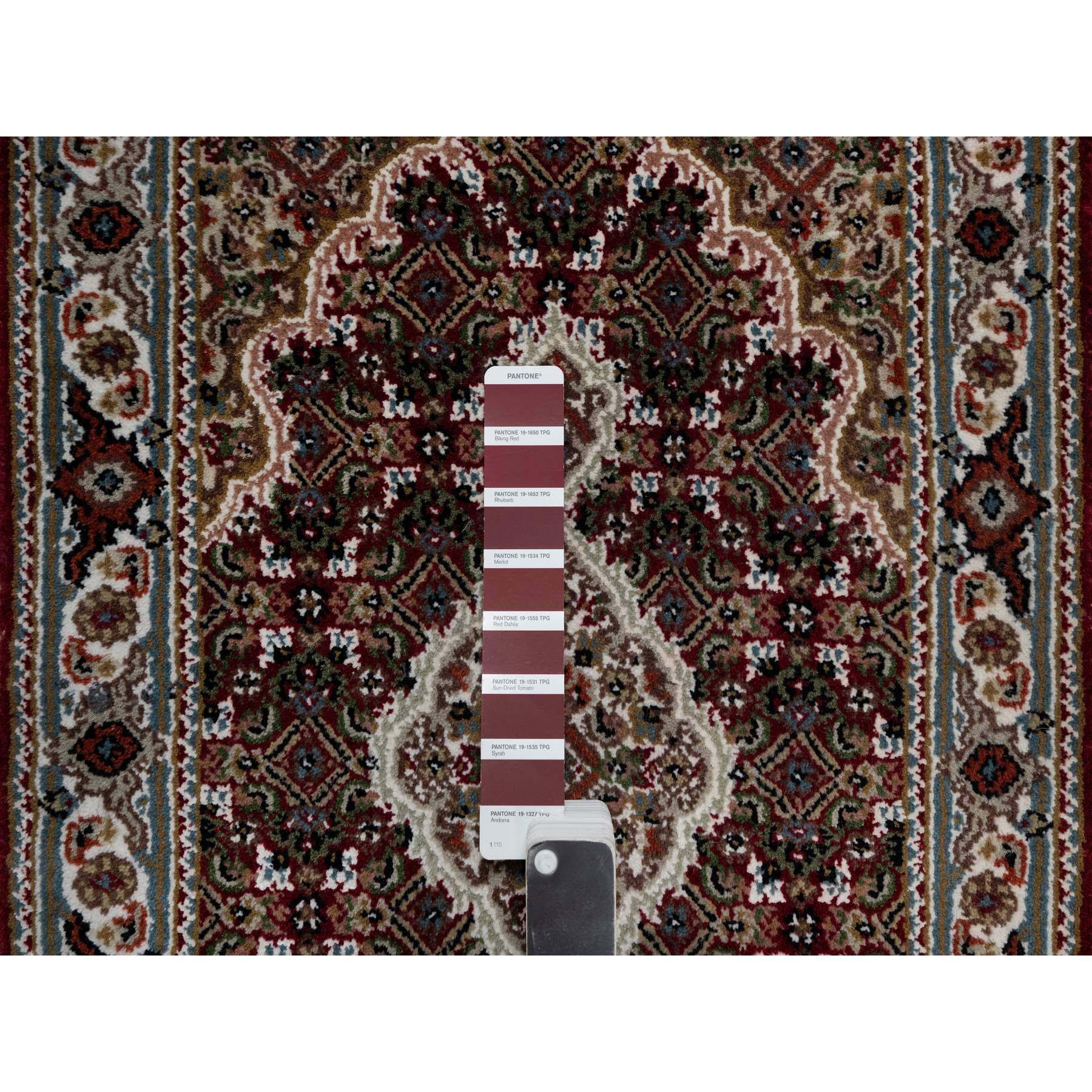 2'x3' Carmine Red, Tabriz Mahi with Fish Medallion Design, Soft Wool, Hand Knotted, Densely Woven, Mat, Oriental Rug Sh90994