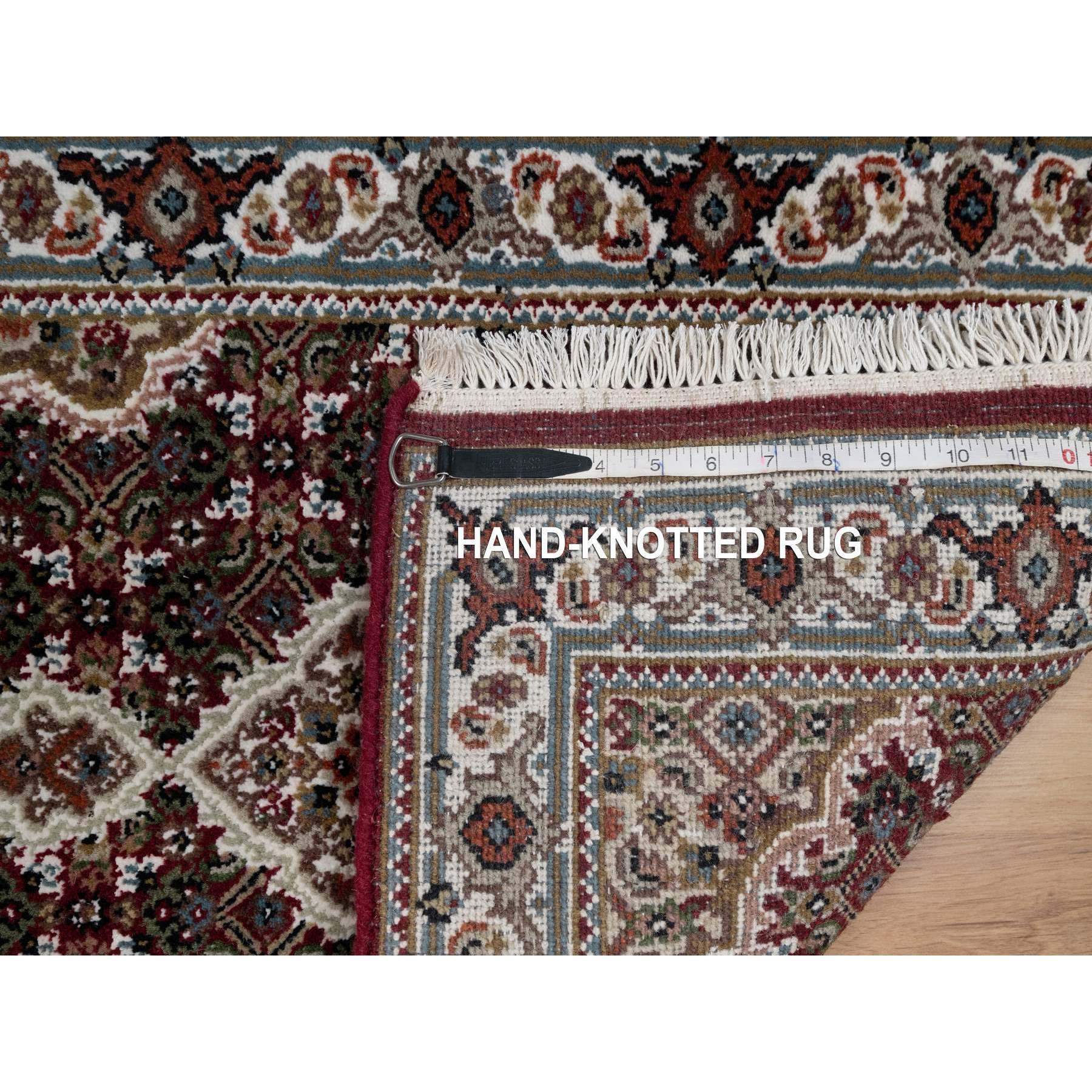 2'x3' Carmine Red, Tabriz Mahi with Fish Medallion Design, Soft Wool, Hand Knotted, Densely Woven, Mat, Oriental Rug Sh90994