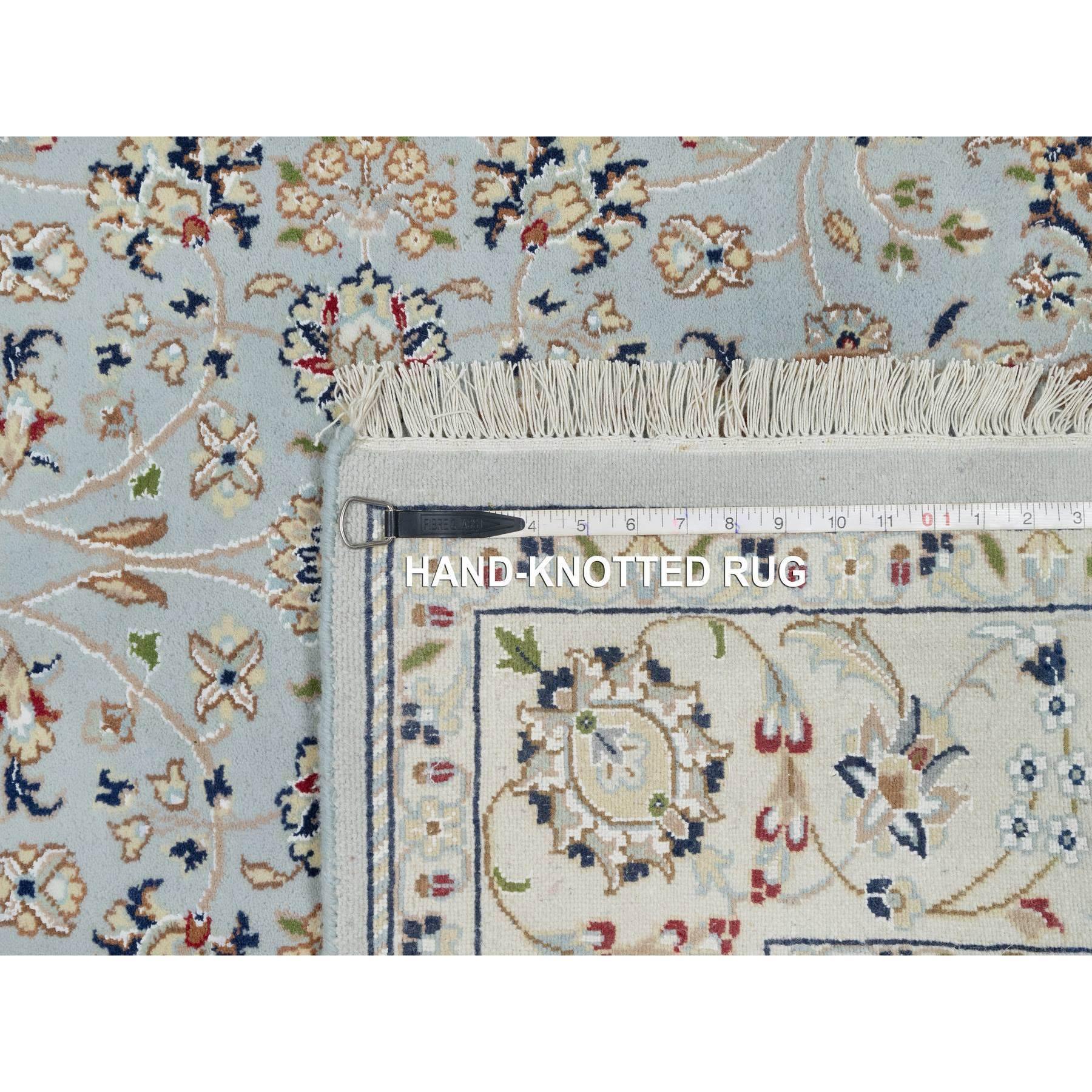 5'2'x5'2" Light Blue, Nain with All Over Flower Design, 250 KPSI, Wool and Silk, Hand Knotted, Square, Oriental Rug Sh91007