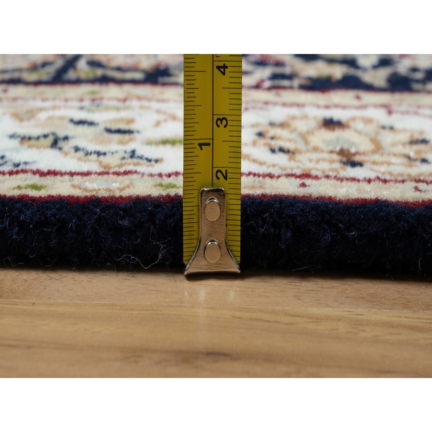 2'7"x8'1" Midnight Blue, Wool and Silk, Nain with All Over Flower Design, Soft Pile, 250 KPSI, Hand Knotted, Runner, Oriental Rug Sh91008