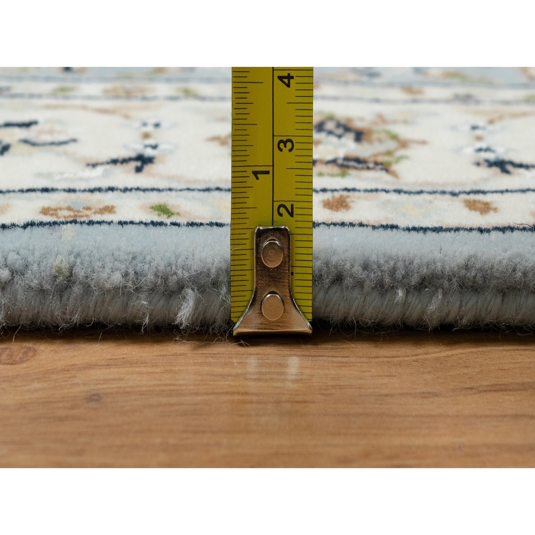 2'8"x10'3" Light Blue, 250 KPSI, Nain with All Over Flower Design, Wool and Silk, Hand Knotted, Runner, Oriental Rug Sh91010