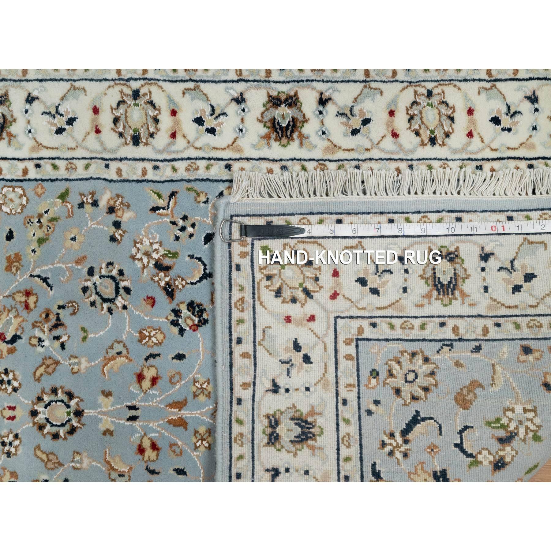 2'8"x10'3" Light Blue, 250 KPSI, Nain with All Over Flower Design, Wool and Silk, Hand Knotted, Runner, Oriental Rug Sh91010