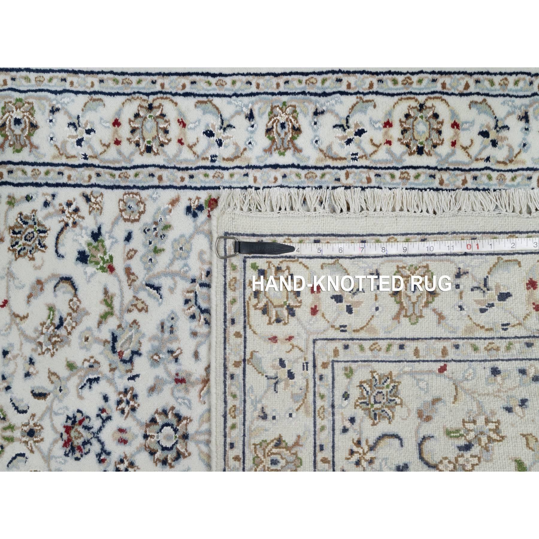 2'9"x14' Chiffon White, Wool and Silk, Nain with All Over Flower Design, Hand Knotted, 250 KPSI, Runner, Oriental Rug Sh91011